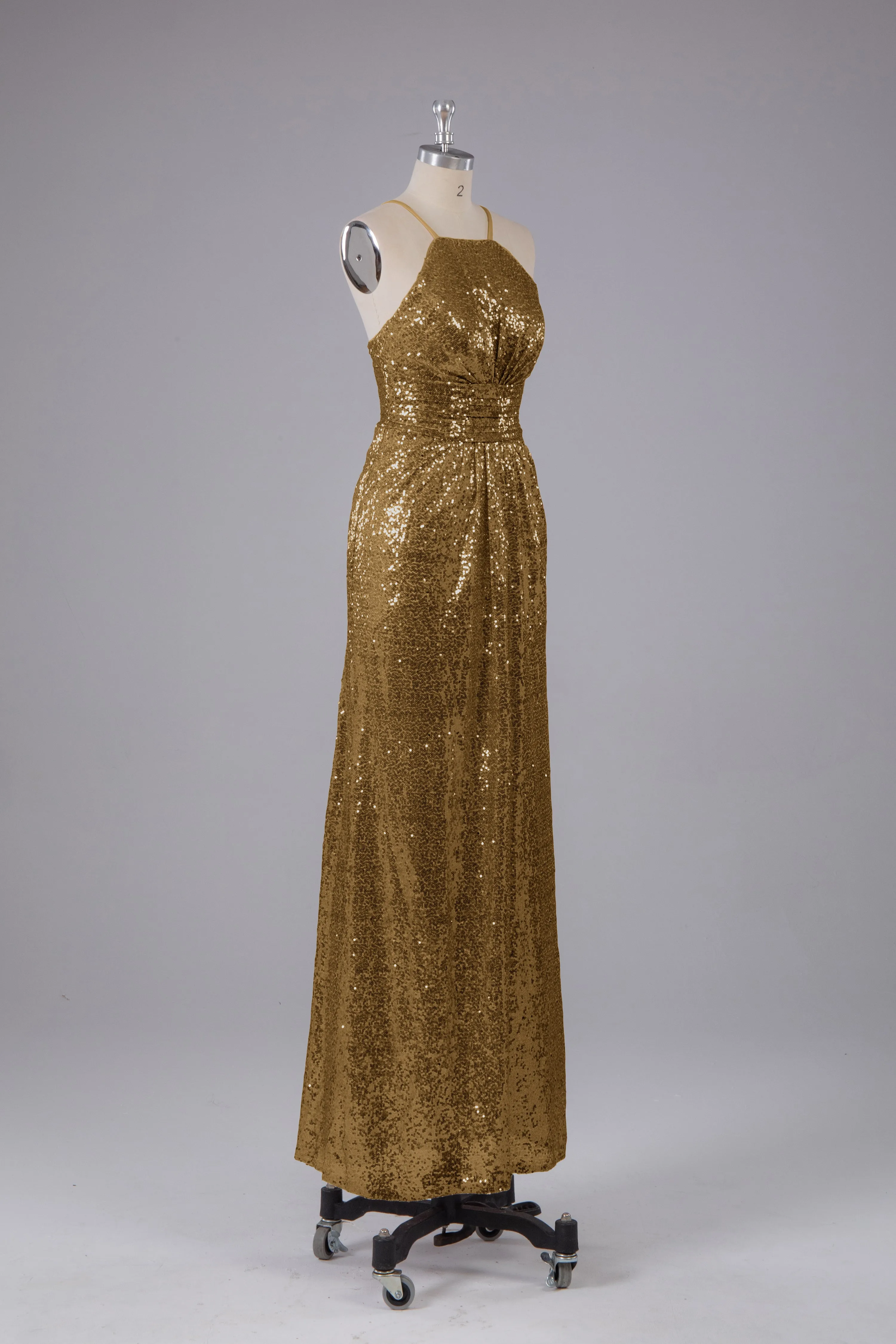 Beautiful Sequins Halter Hourglass Bridesmaid Dress