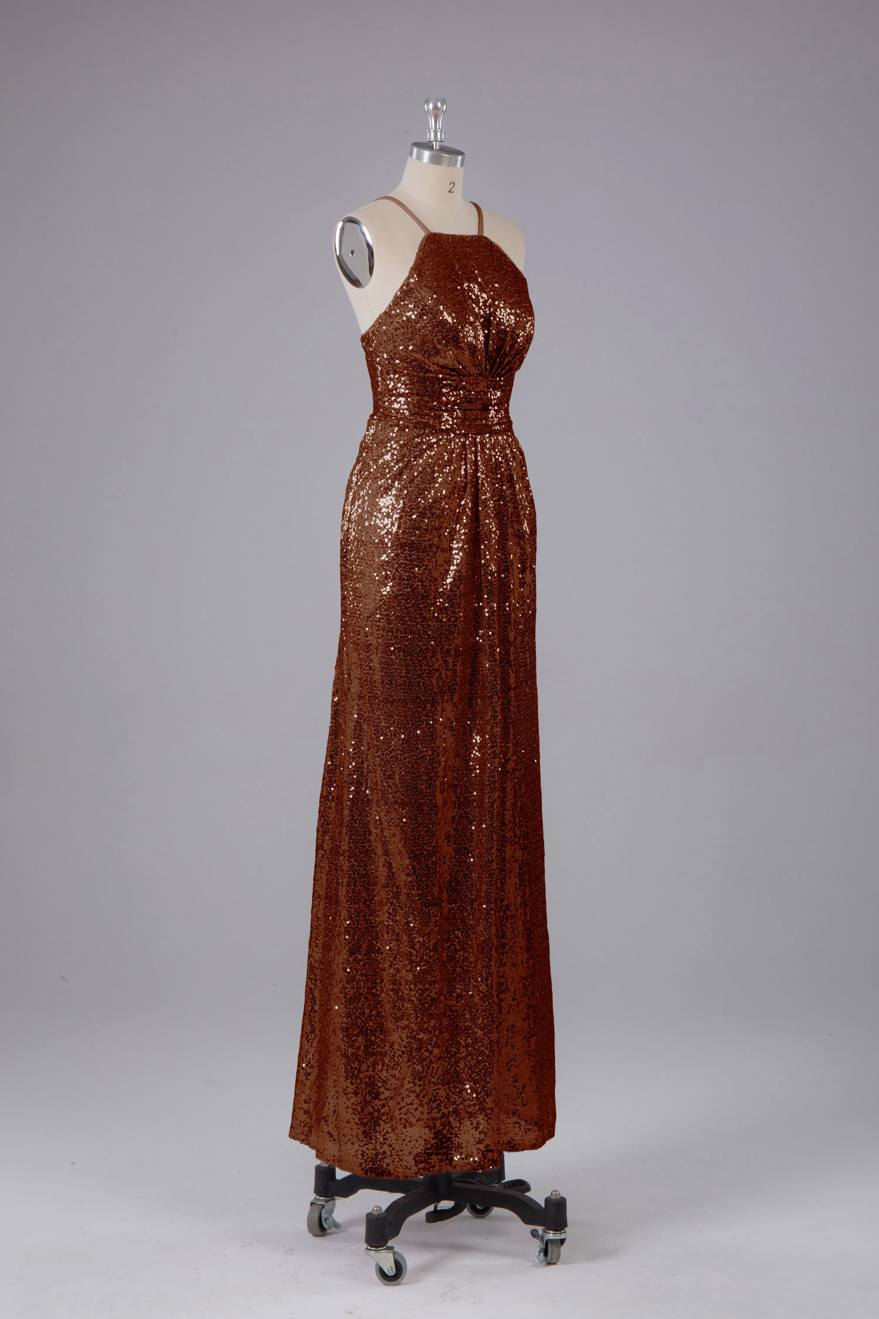 Beautiful Sequins Halter Hourglass Bridesmaid Dress