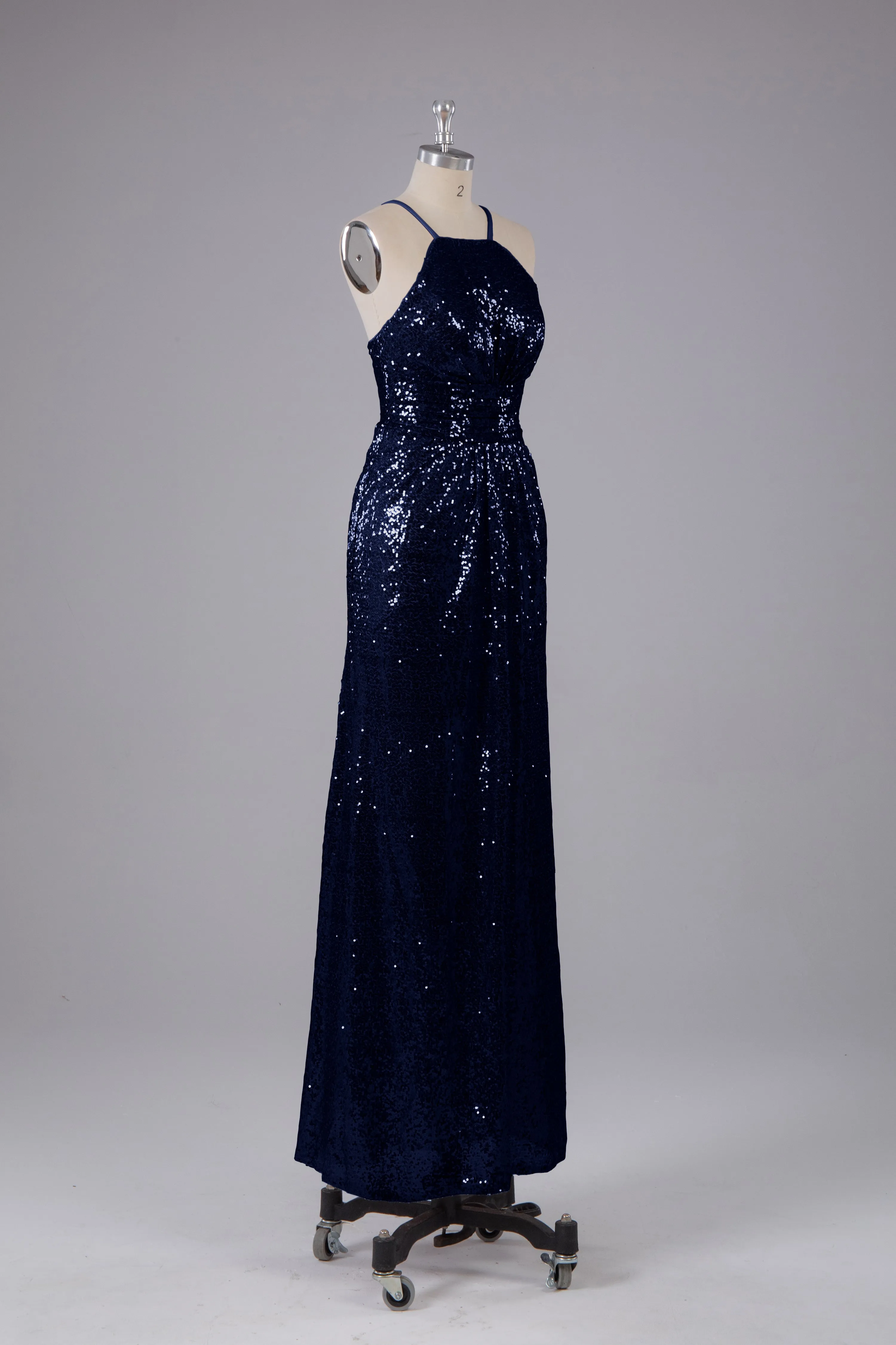 Beautiful Sequins Halter Hourglass Bridesmaid Dress