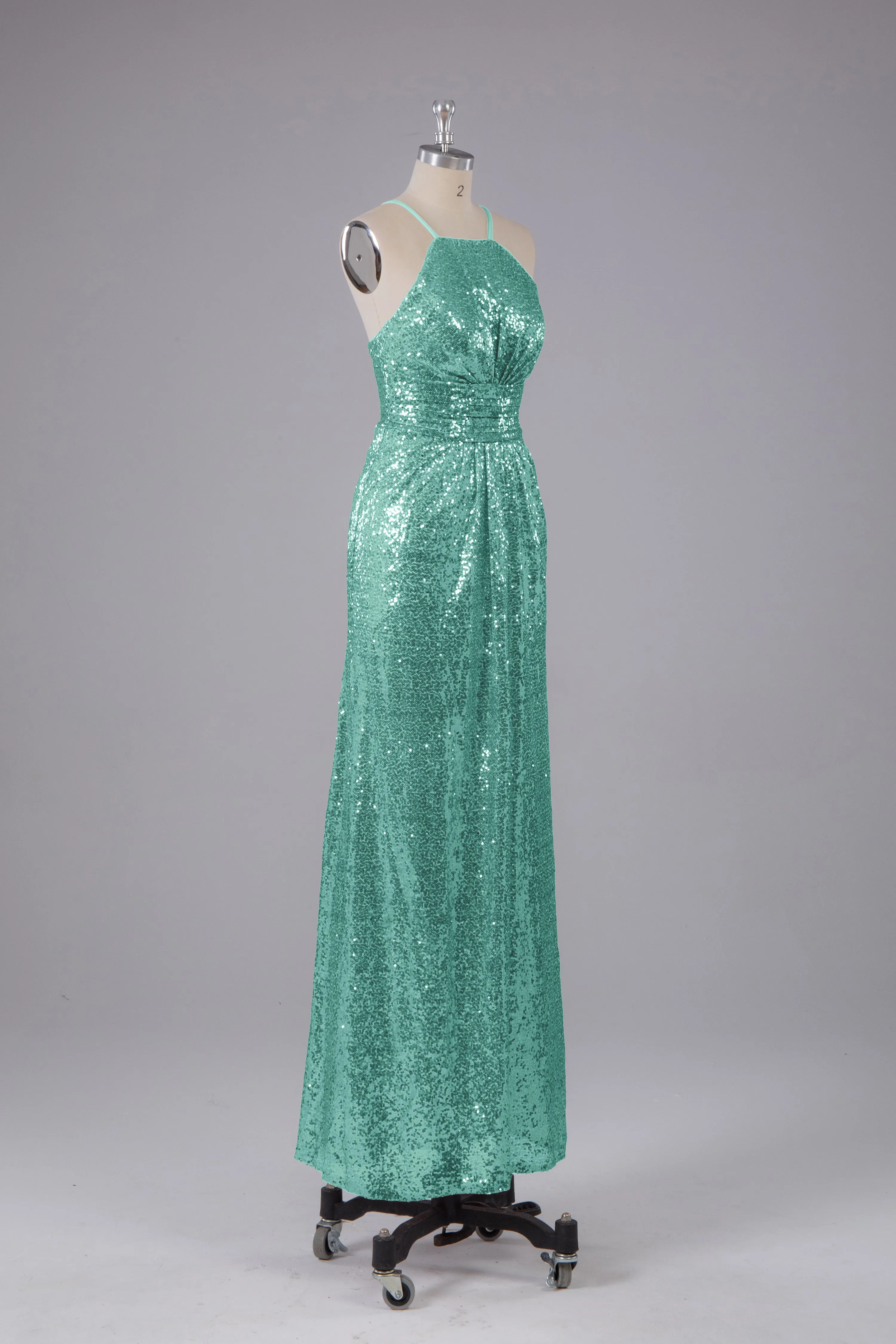 Beautiful Sequins Halter Hourglass Bridesmaid Dress