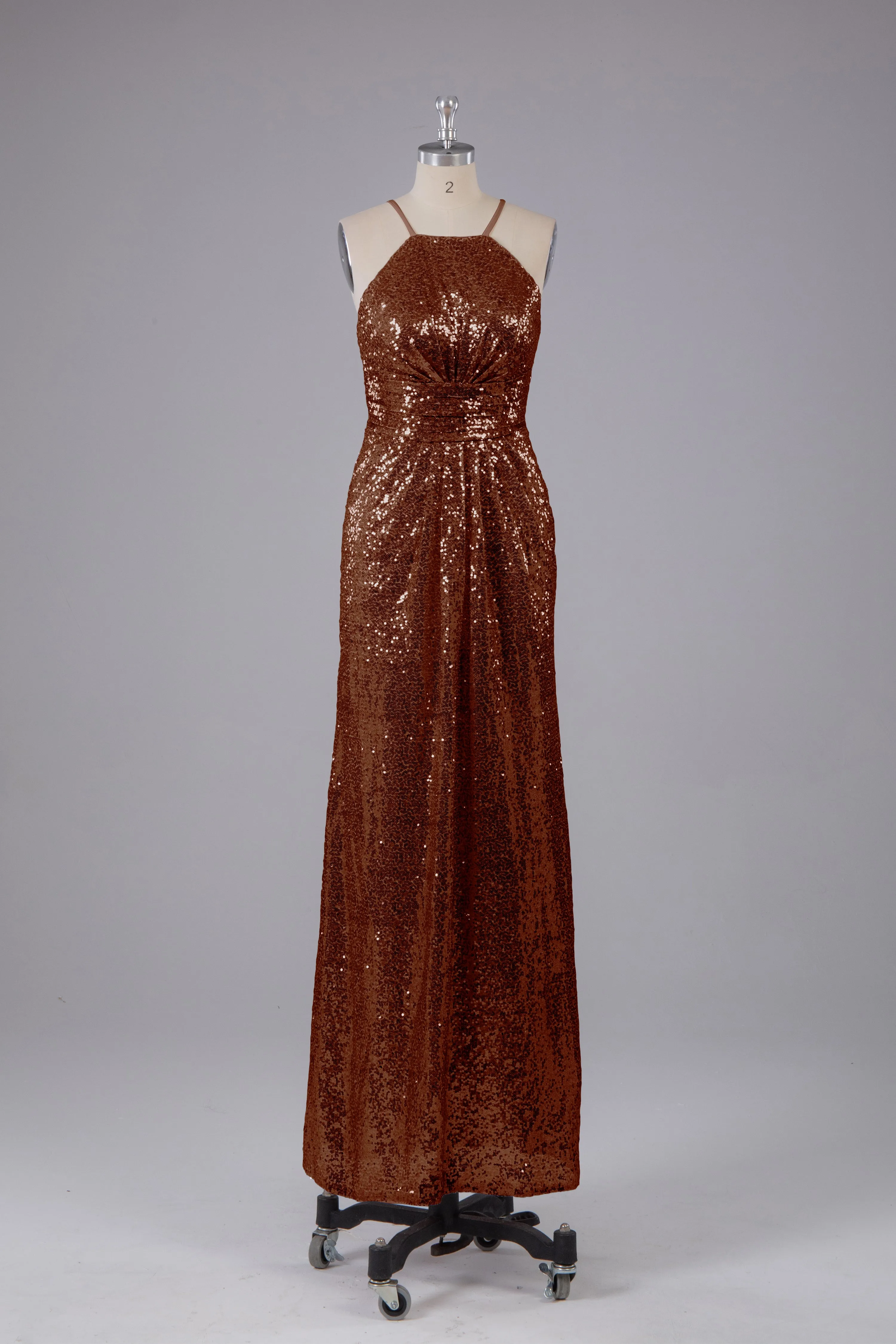 Beautiful Sequins Halter Hourglass Bridesmaid Dress