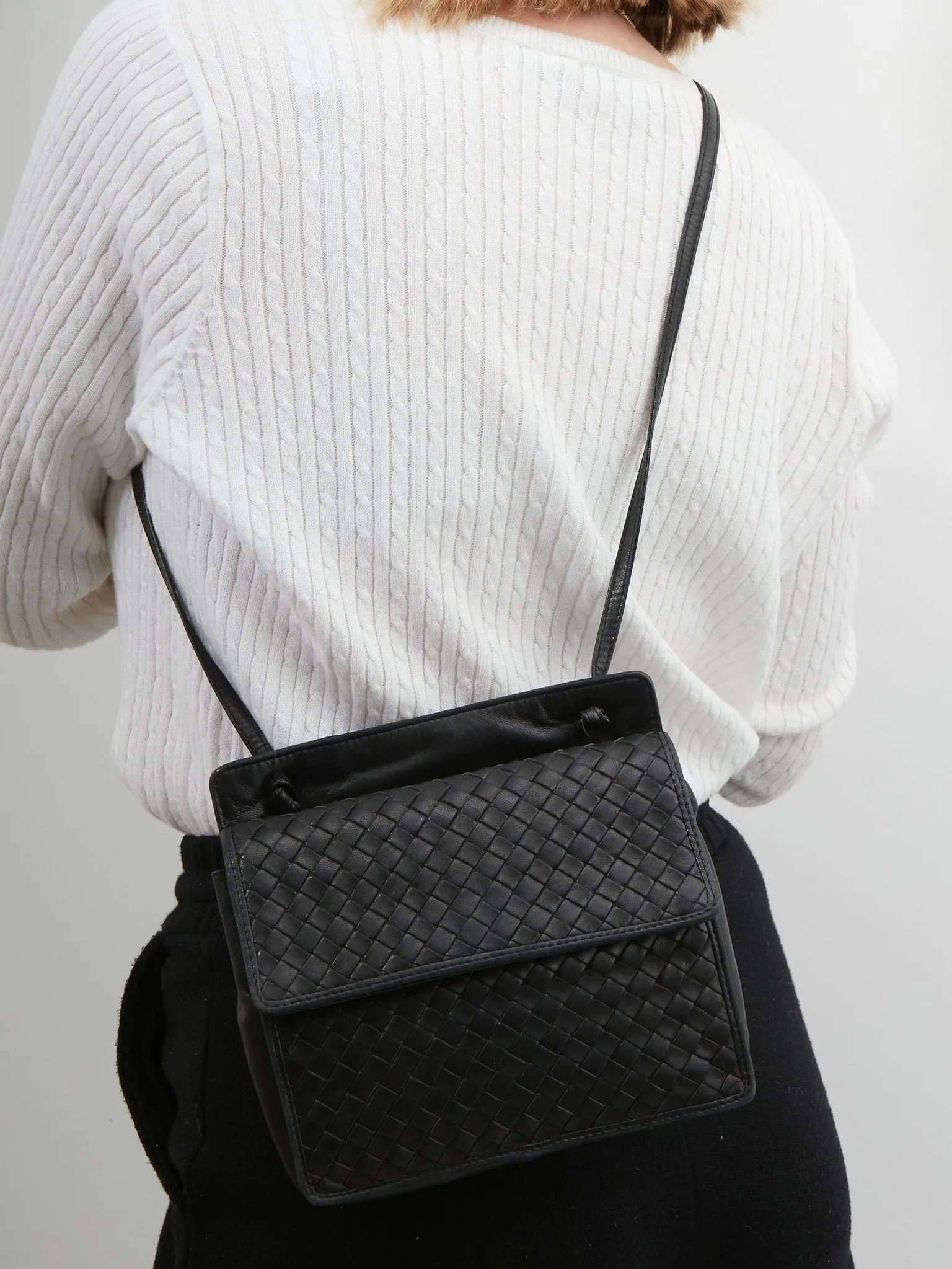 Bottega Veneta Vintage Black Intrecciato Leather Small Square Crossbody