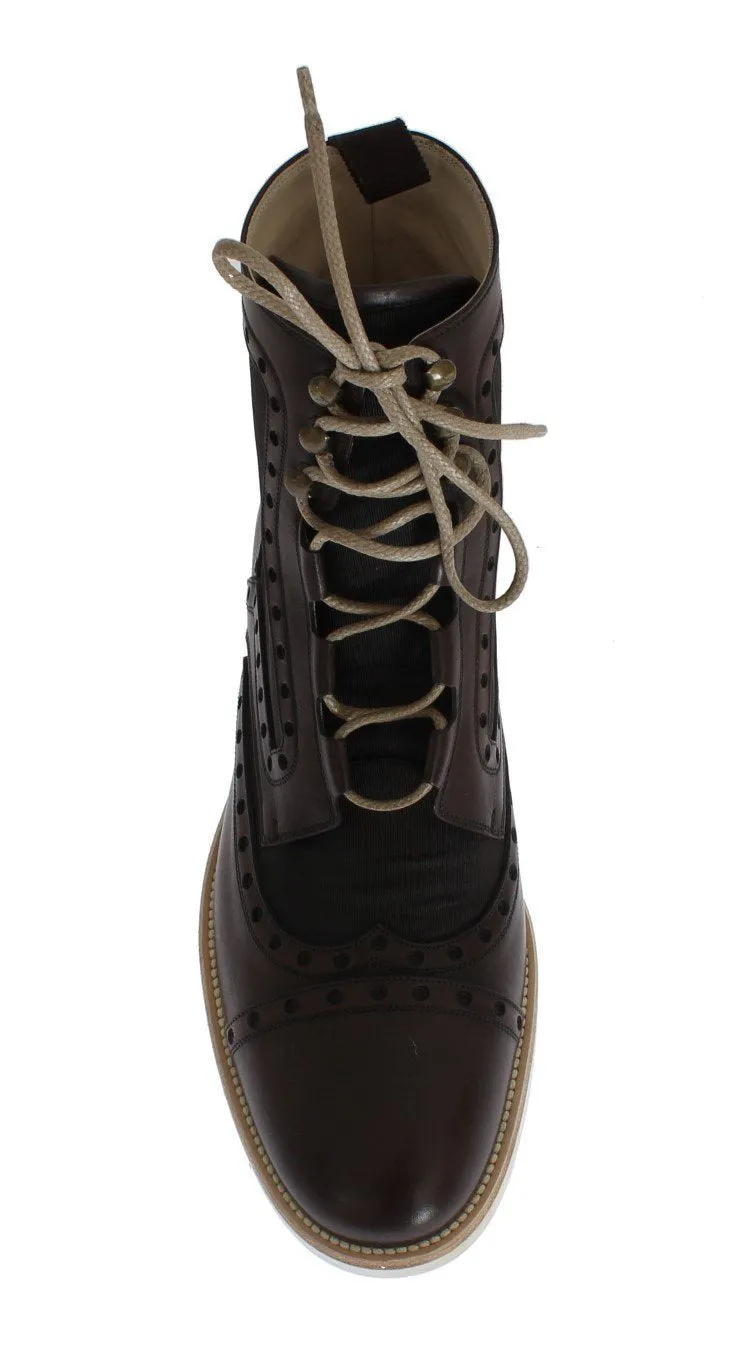 Brown Leather Above Ankle Tall Boots