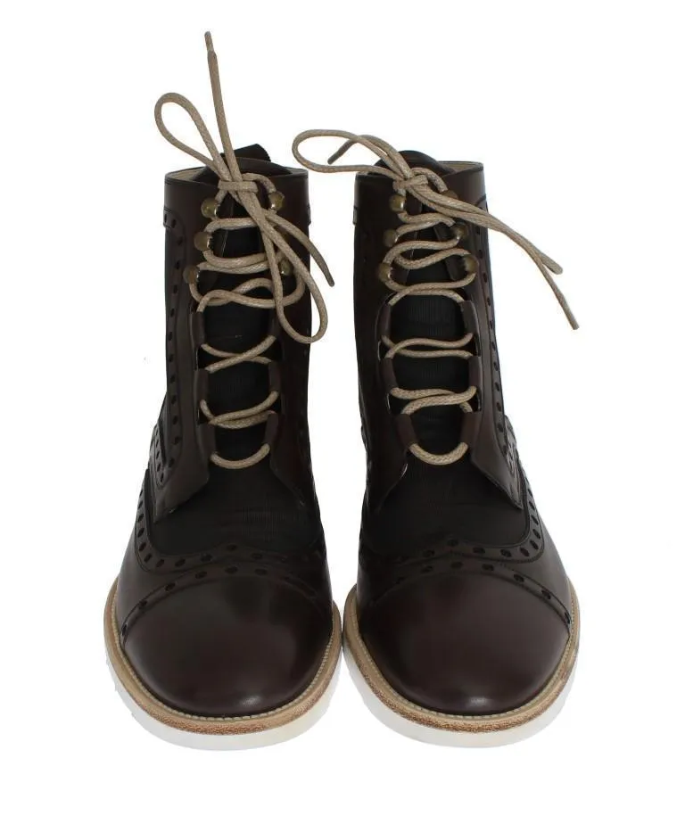 Brown Leather Above Ankle Tall Boots