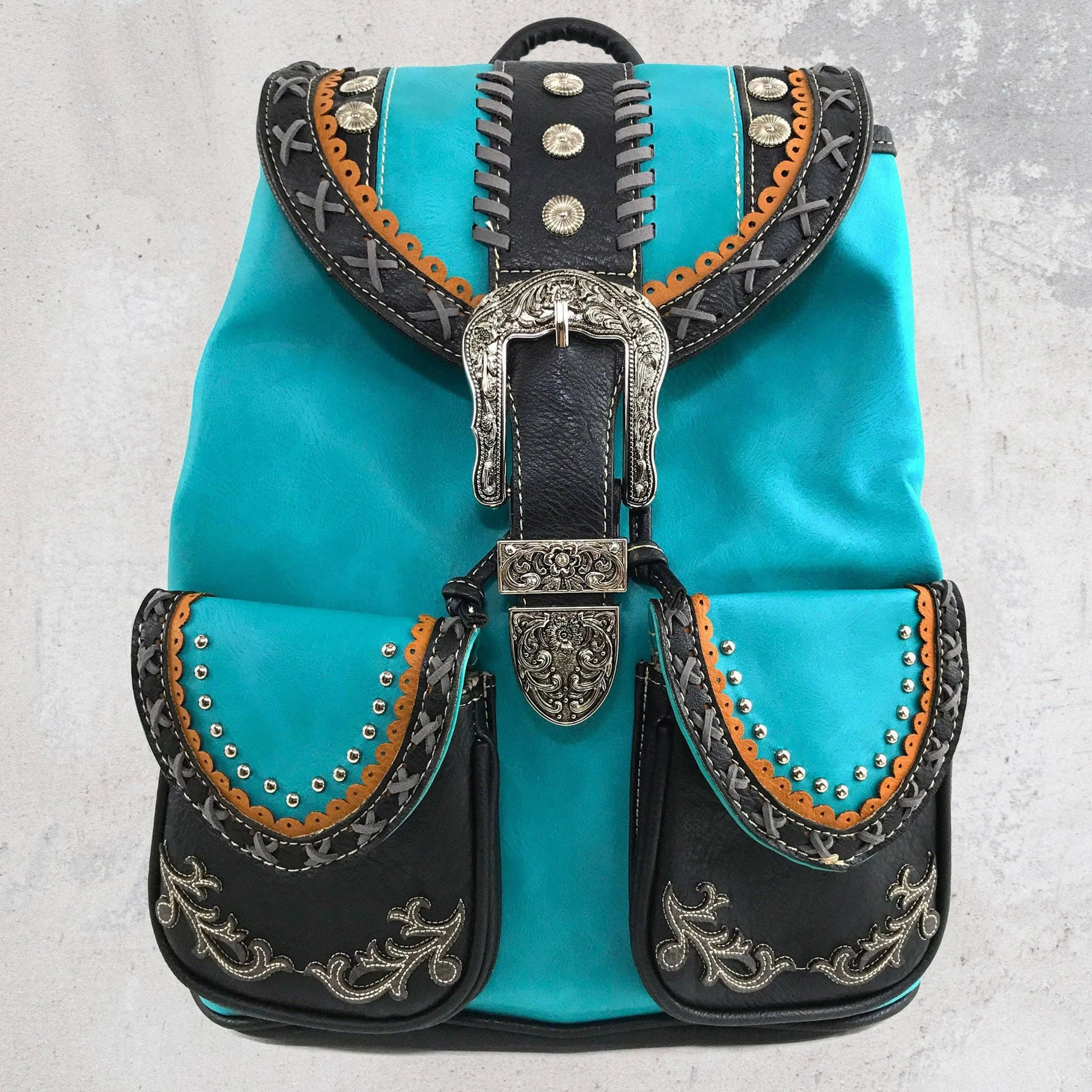 Brown Western Leather Buckle Backpack: