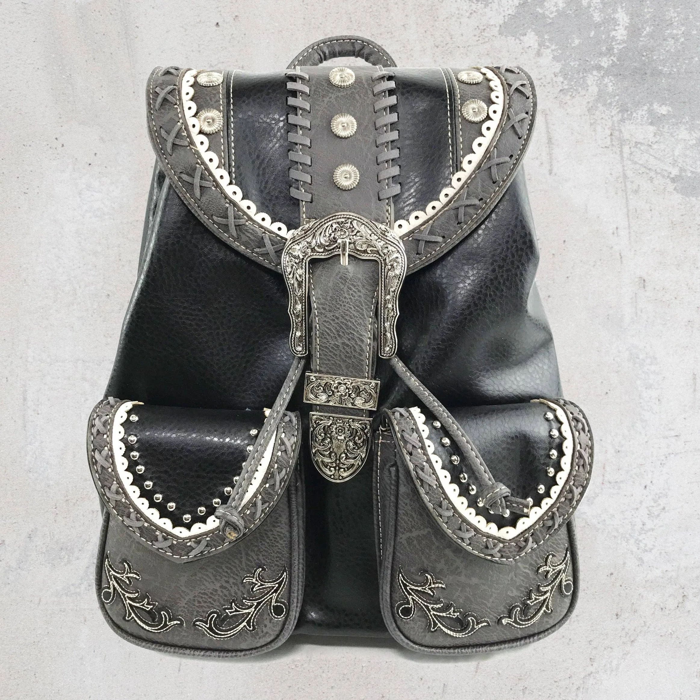 Brown Western Leather Buckle Backpack:
