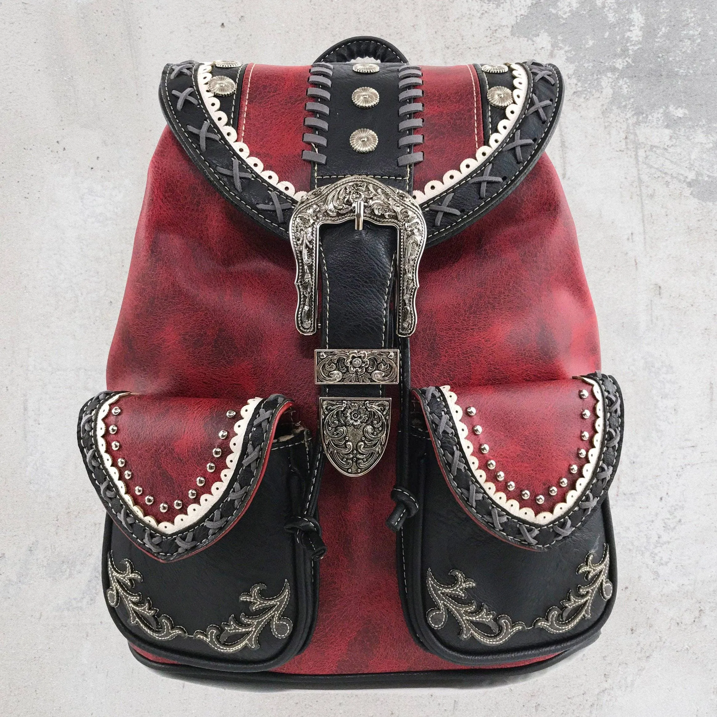 Brown Western Leather Buckle Backpack: