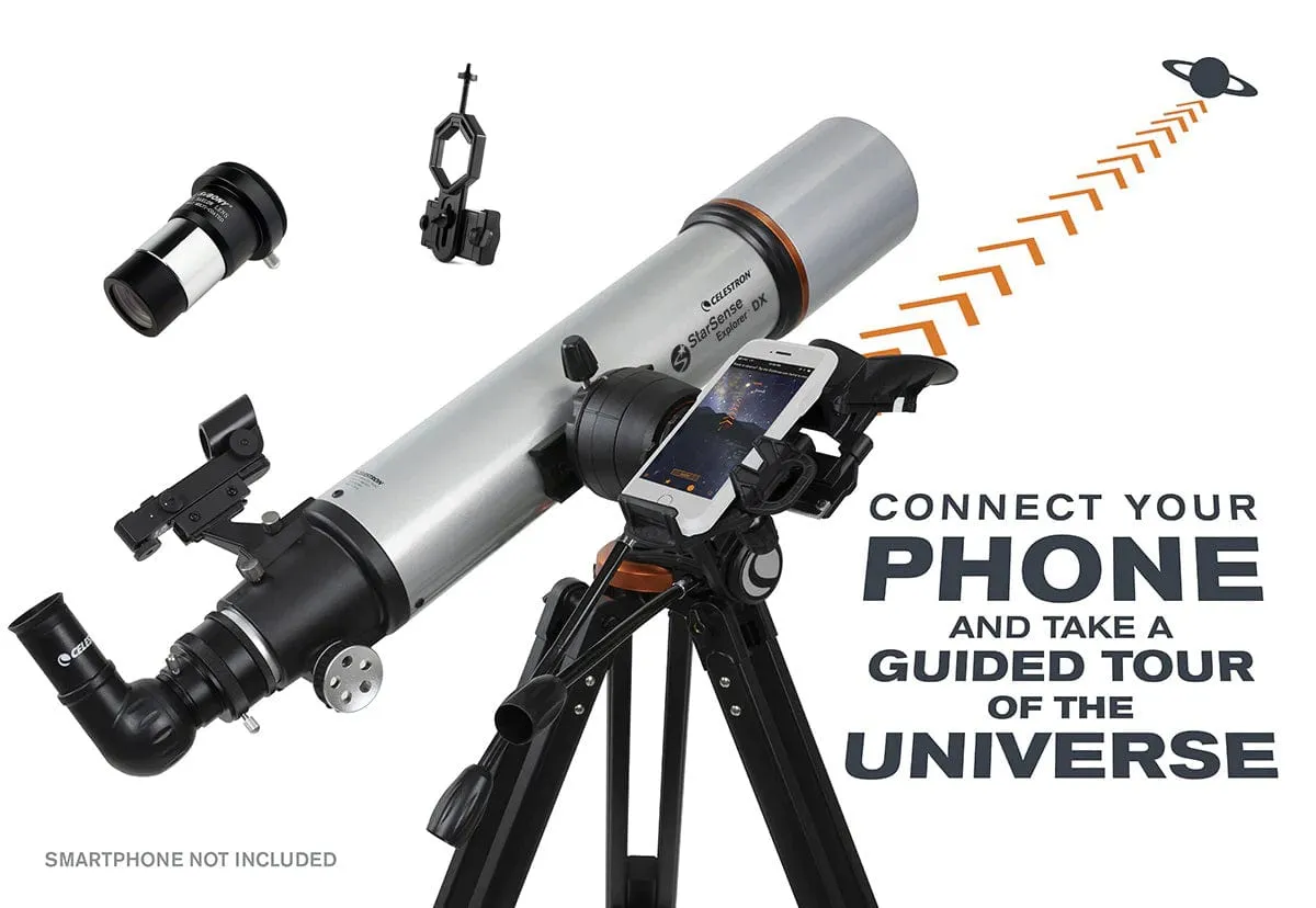 BUNDLE: Celestron StarSense Explorer DX 102AZ Smartphone App-Enabled Refractor 22460 Telescope with Smartphone Holder and 2x Barlow Lens (Save $21!)