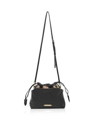 Burberry Black Leather and Check Little Crush Drawstring Shoulder Bag