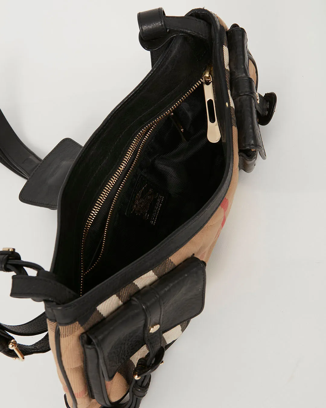 Burberry Black Nova Check Fabric Pocket Convertible Shoulder Bag