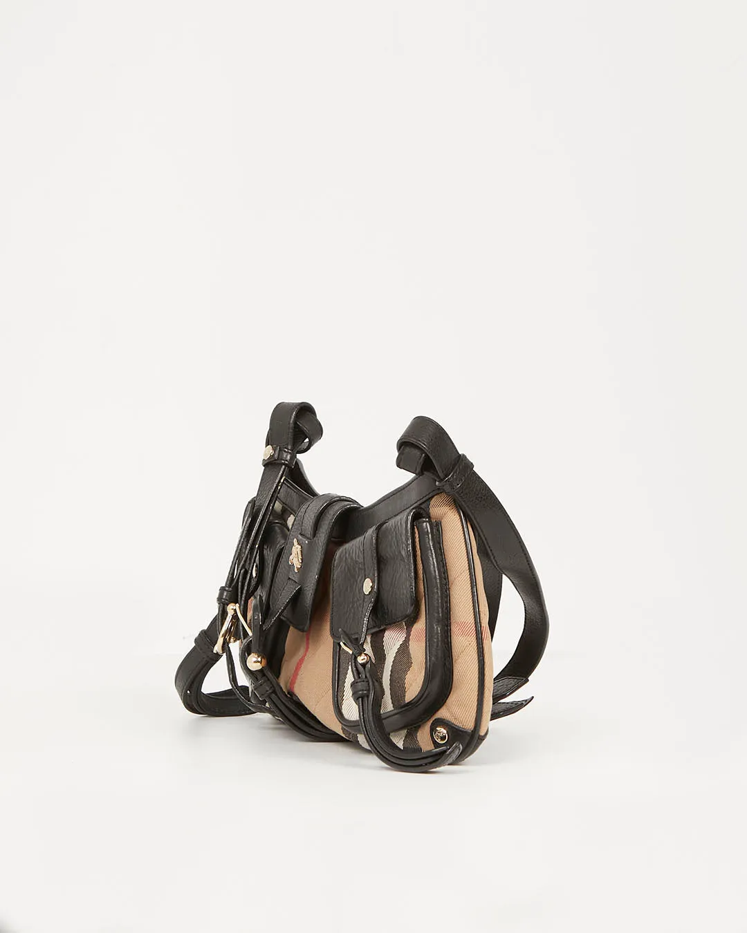 Burberry Black Nova Check Fabric Pocket Convertible Shoulder Bag