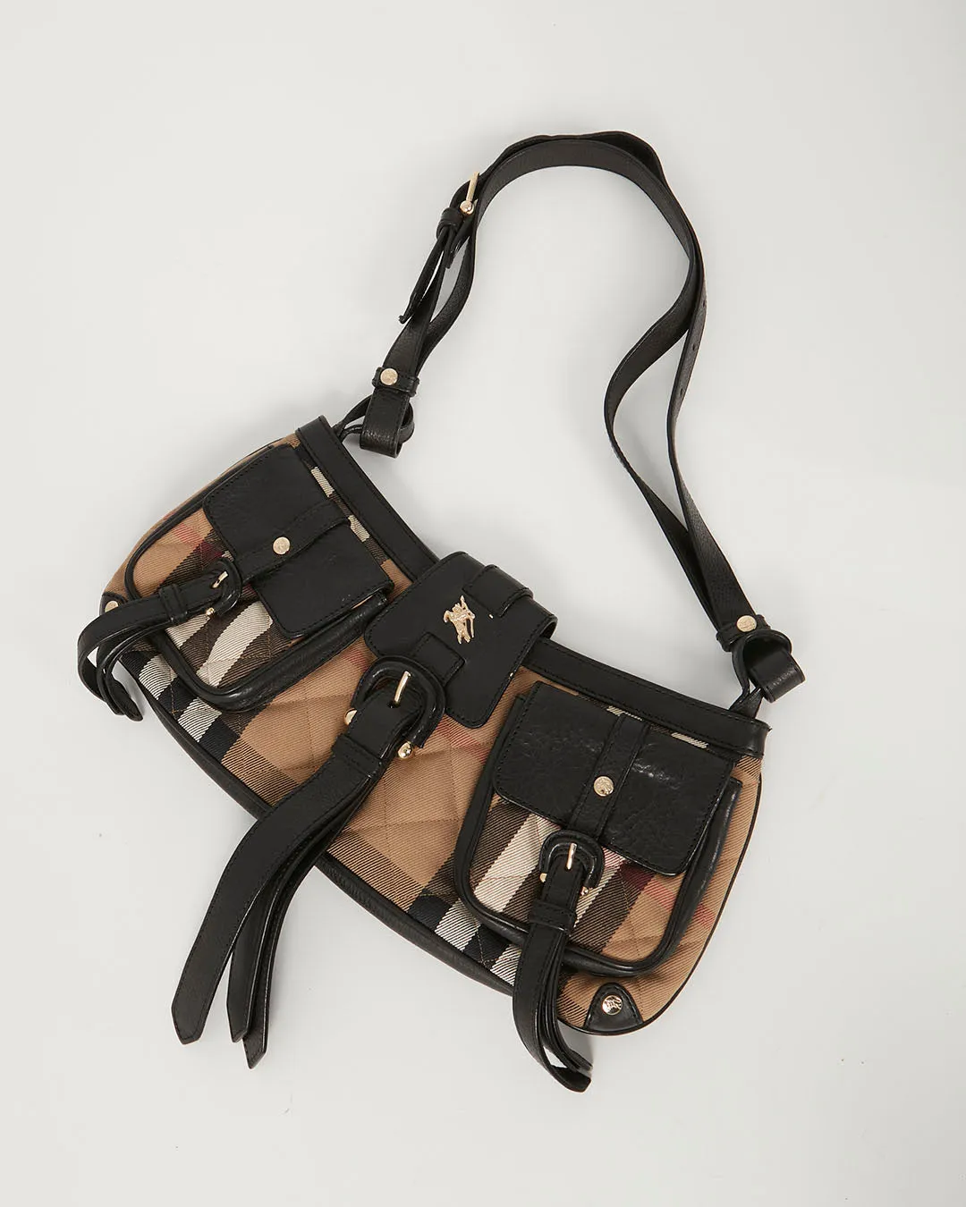 Burberry Black Nova Check Fabric Pocket Convertible Shoulder Bag