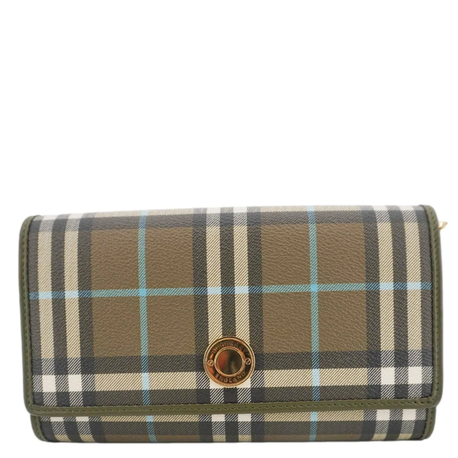 BURBERRY Check Canvas Chain Crossbody Bag Olive Green