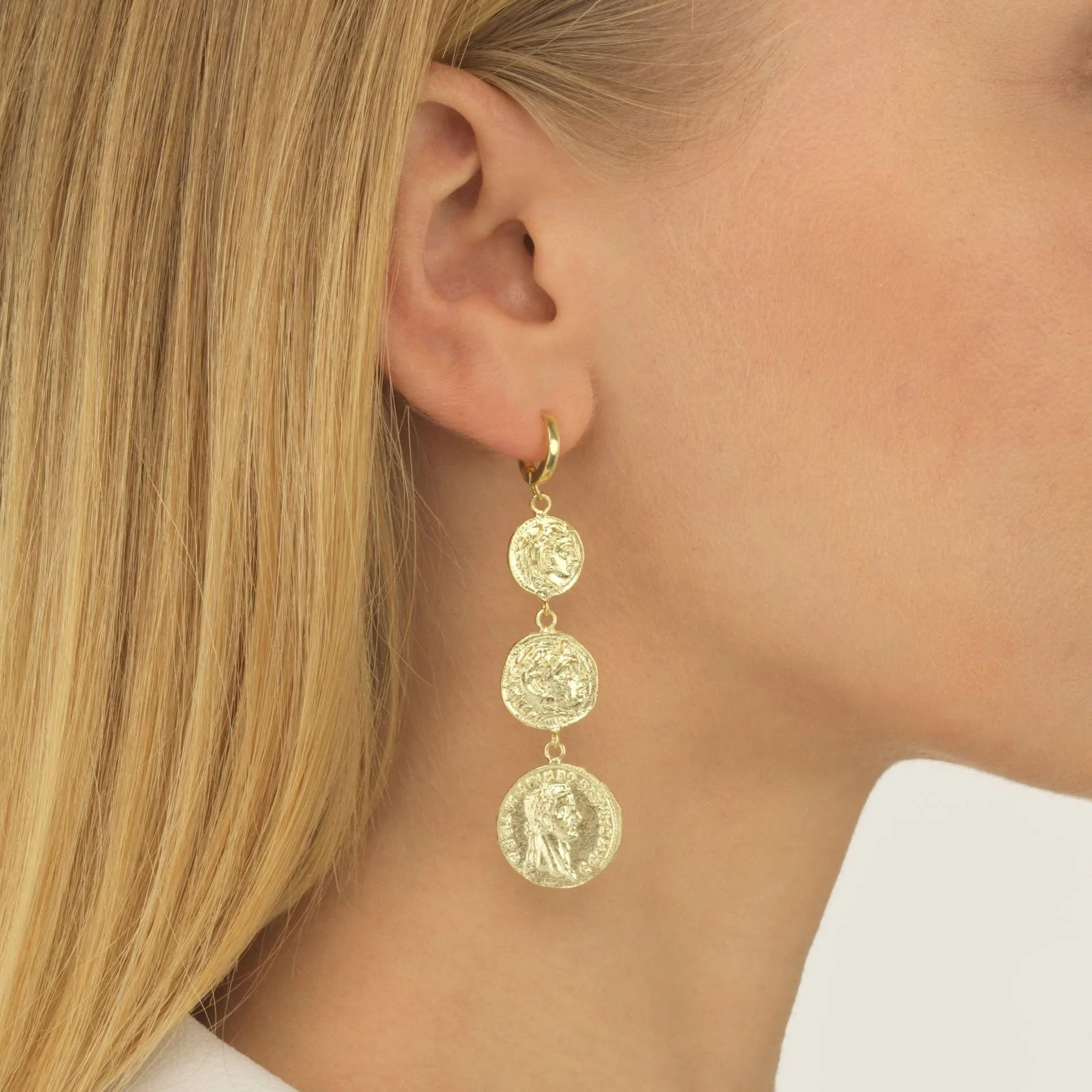 Caesar Coin Huggie Earring