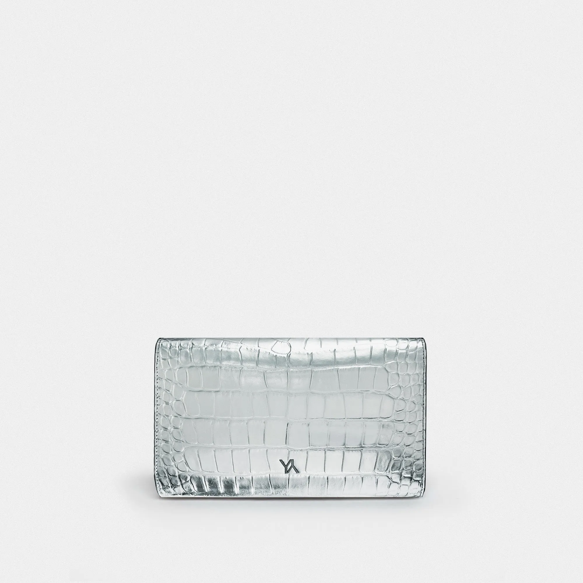 Cali embossed croc clutch silver