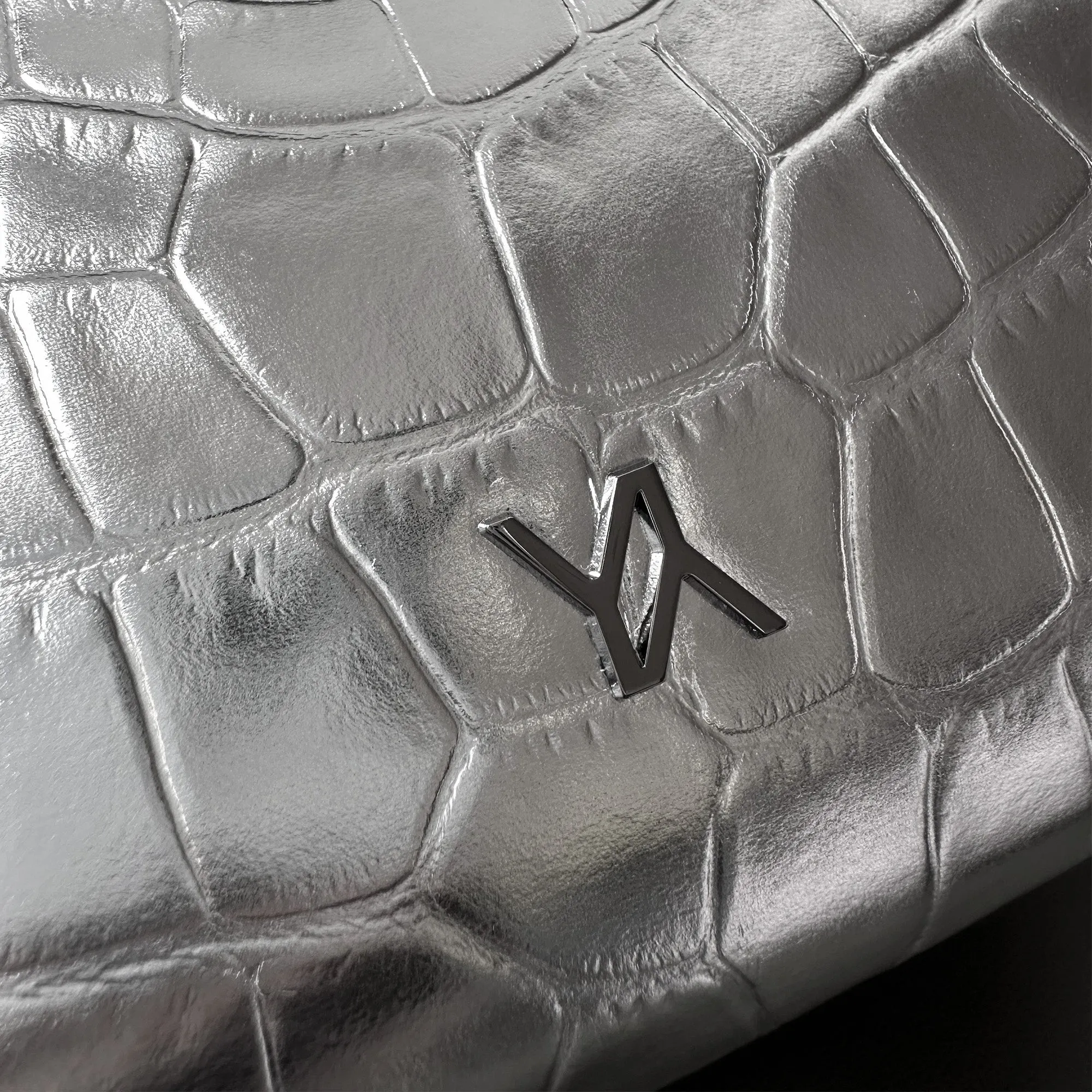 Cali embossed croc clutch silver