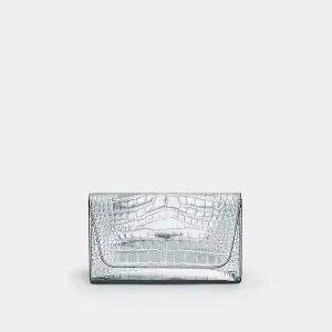 Cali embossed croc clutch silver