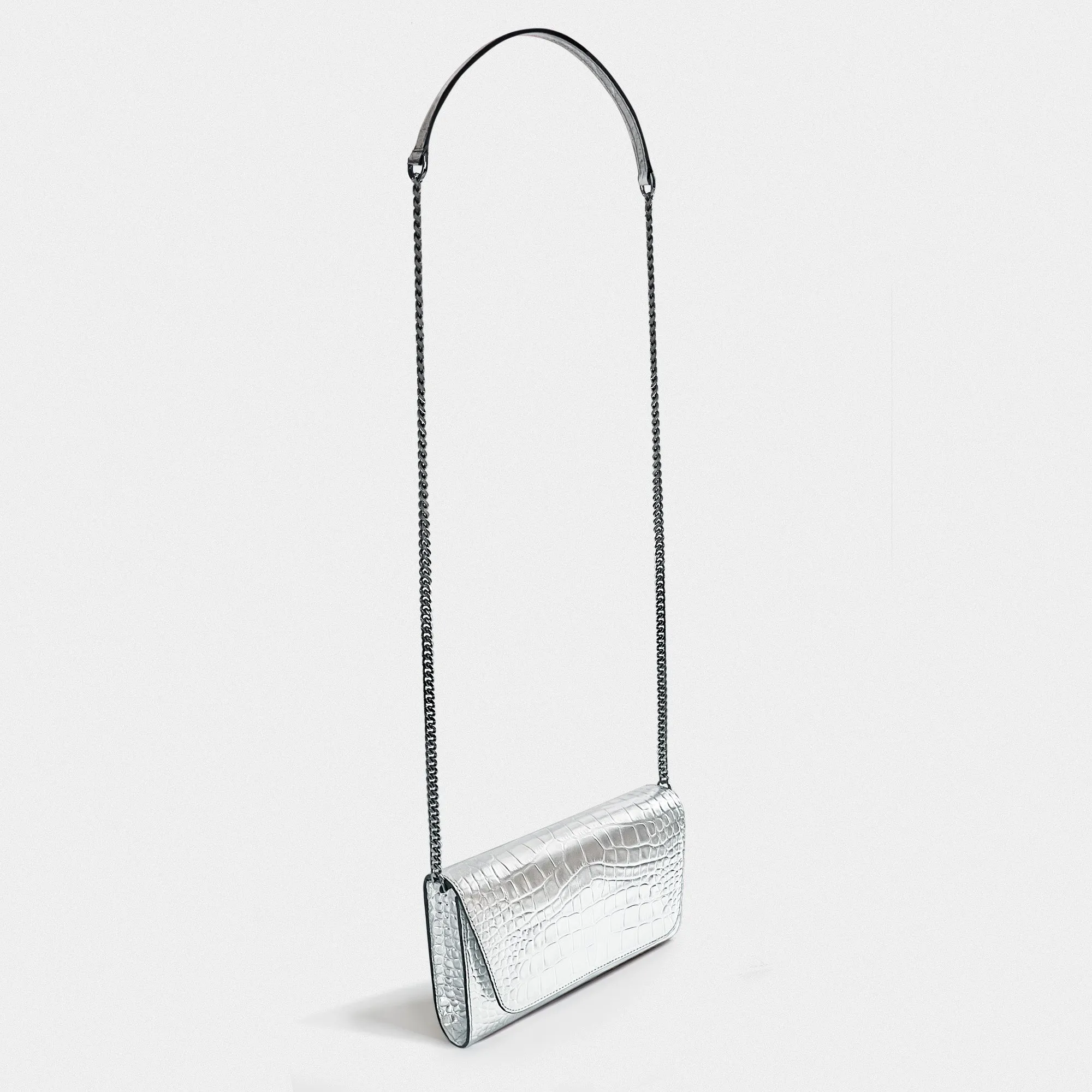 Cali embossed croc clutch silver