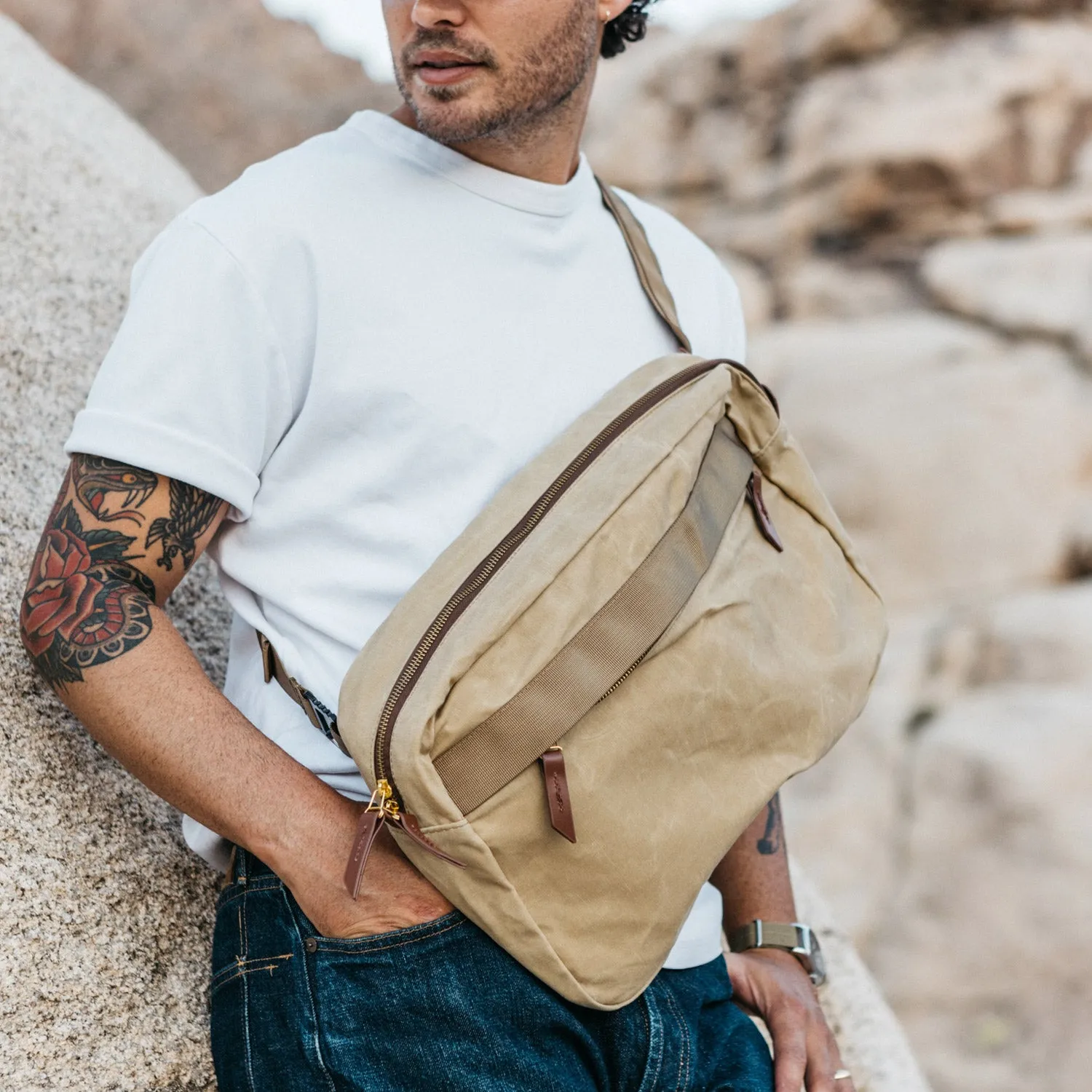 Canyon Crossbody Large - Slate Grey Waxed Canvas