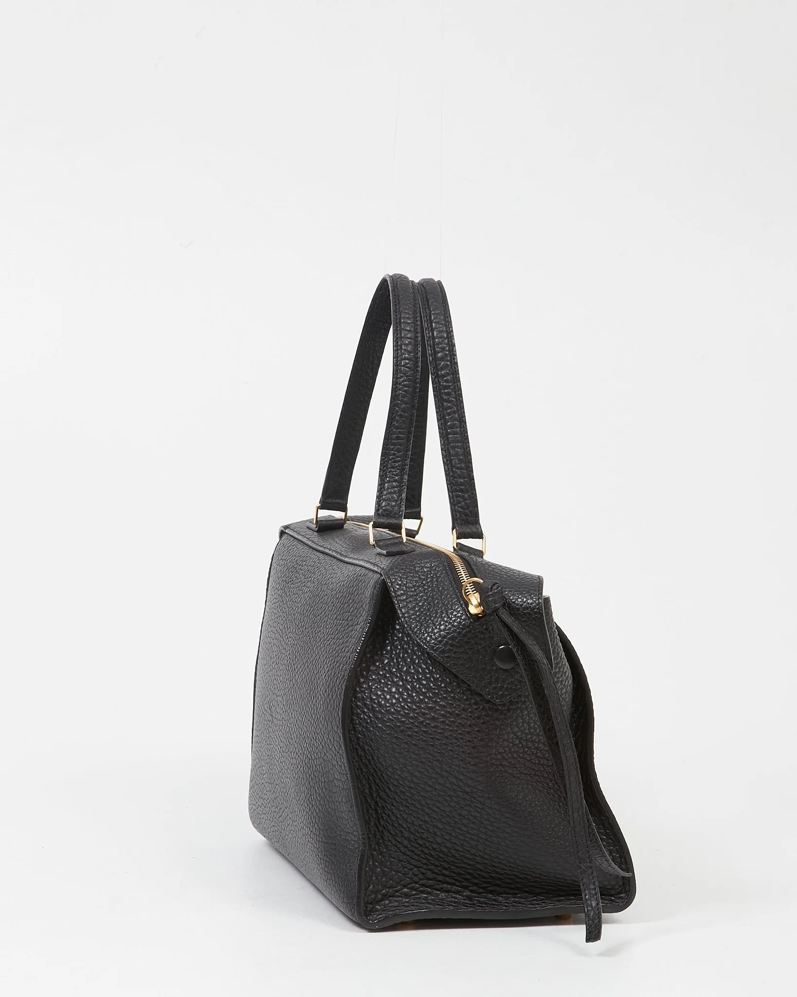 Celine Black Leather Pebbled Ring Top Handle Bag