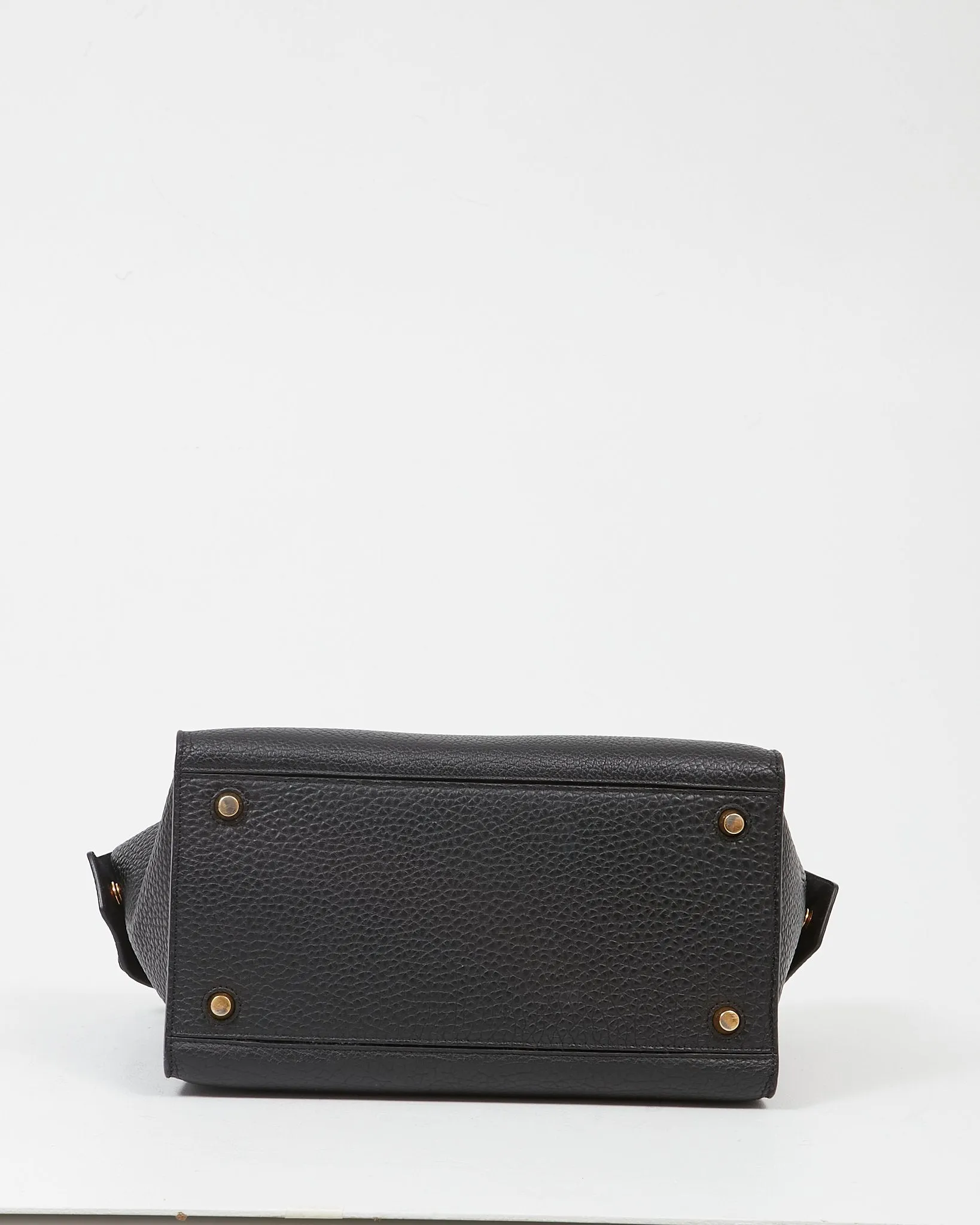Celine Black Leather Pebbled Ring Top Handle Bag