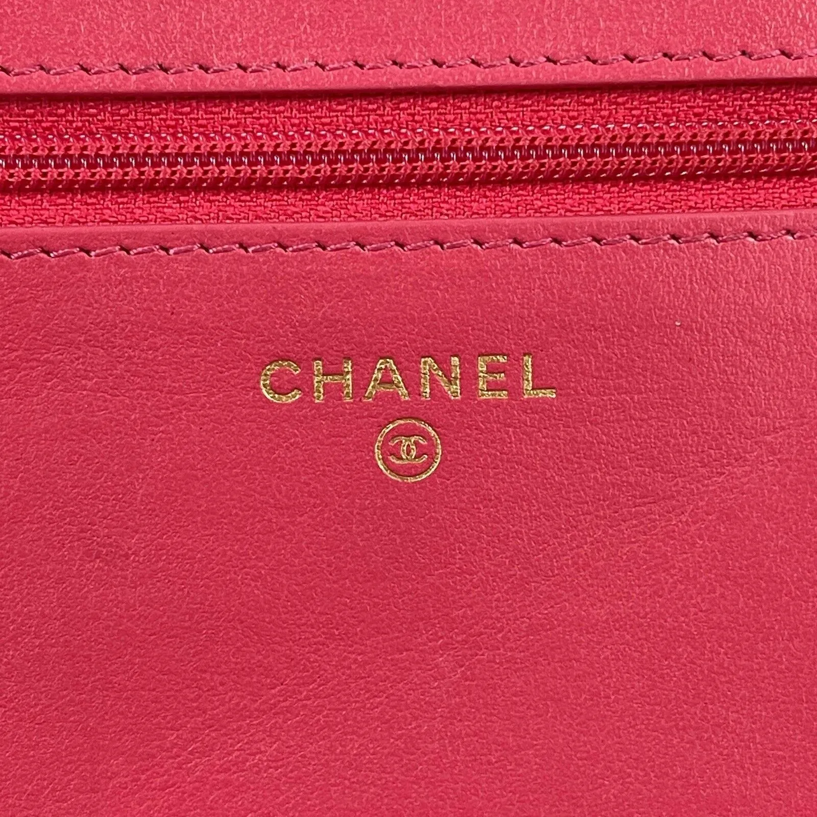CHANEL - 2019 Tweed Pink / Orange / Gold 'Chanel' Wallet on Chain / Crossbody
