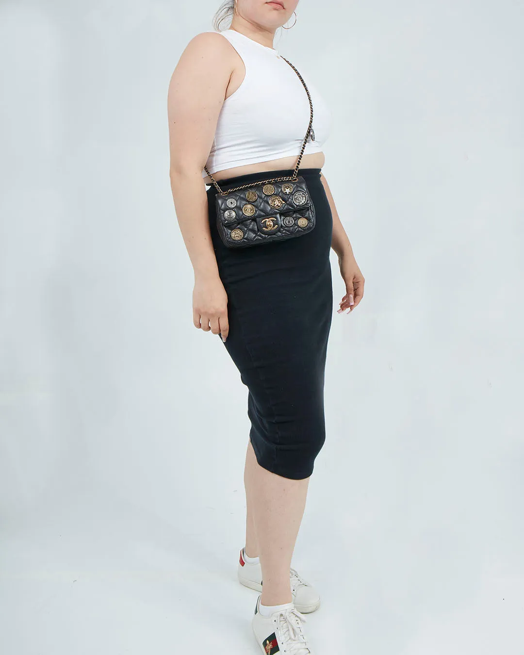 Chanel Black Aged Calfskin Coin Medallion Mini Flap Bag