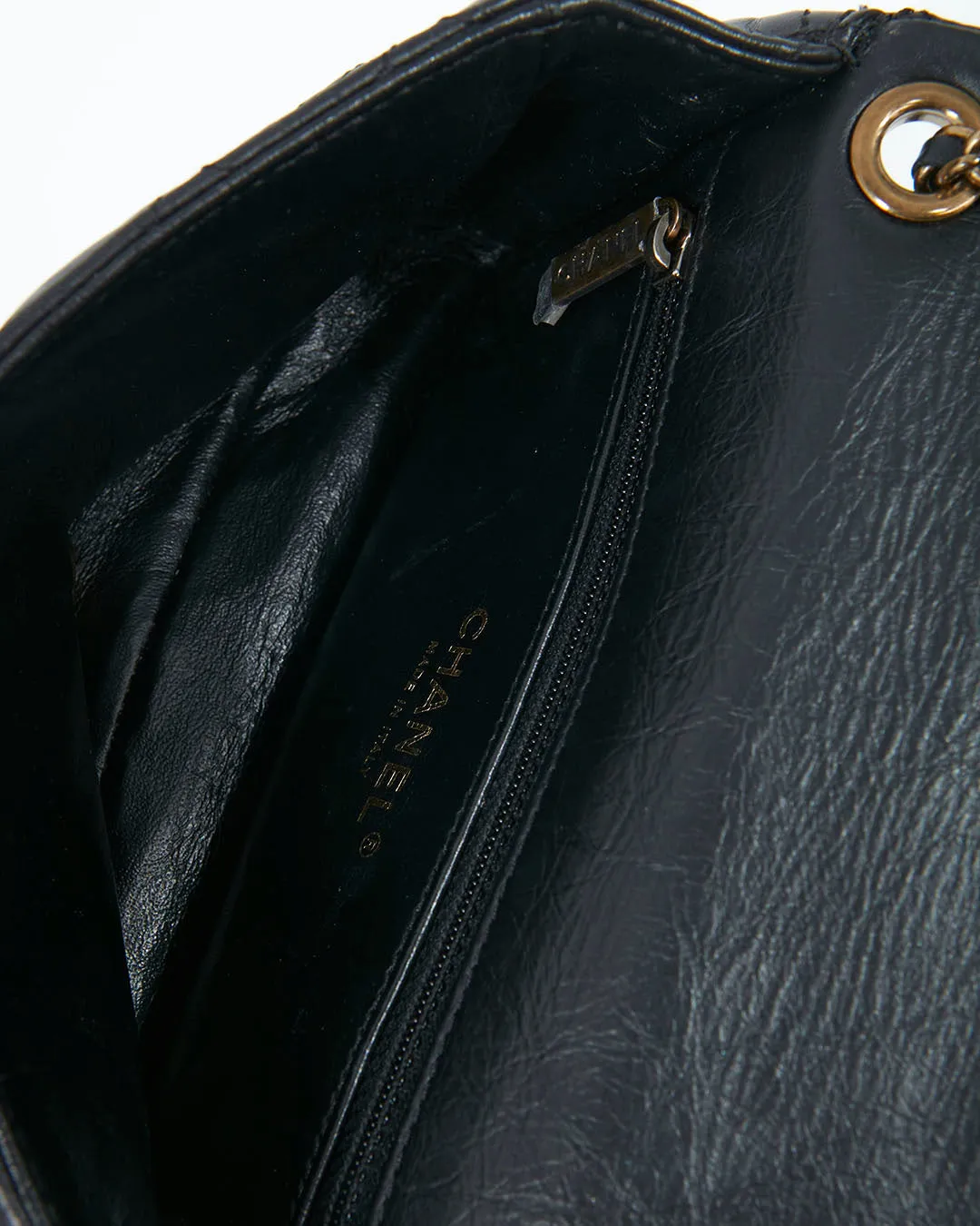 Chanel Black Aged Calfskin Coin Medallion Mini Flap Bag