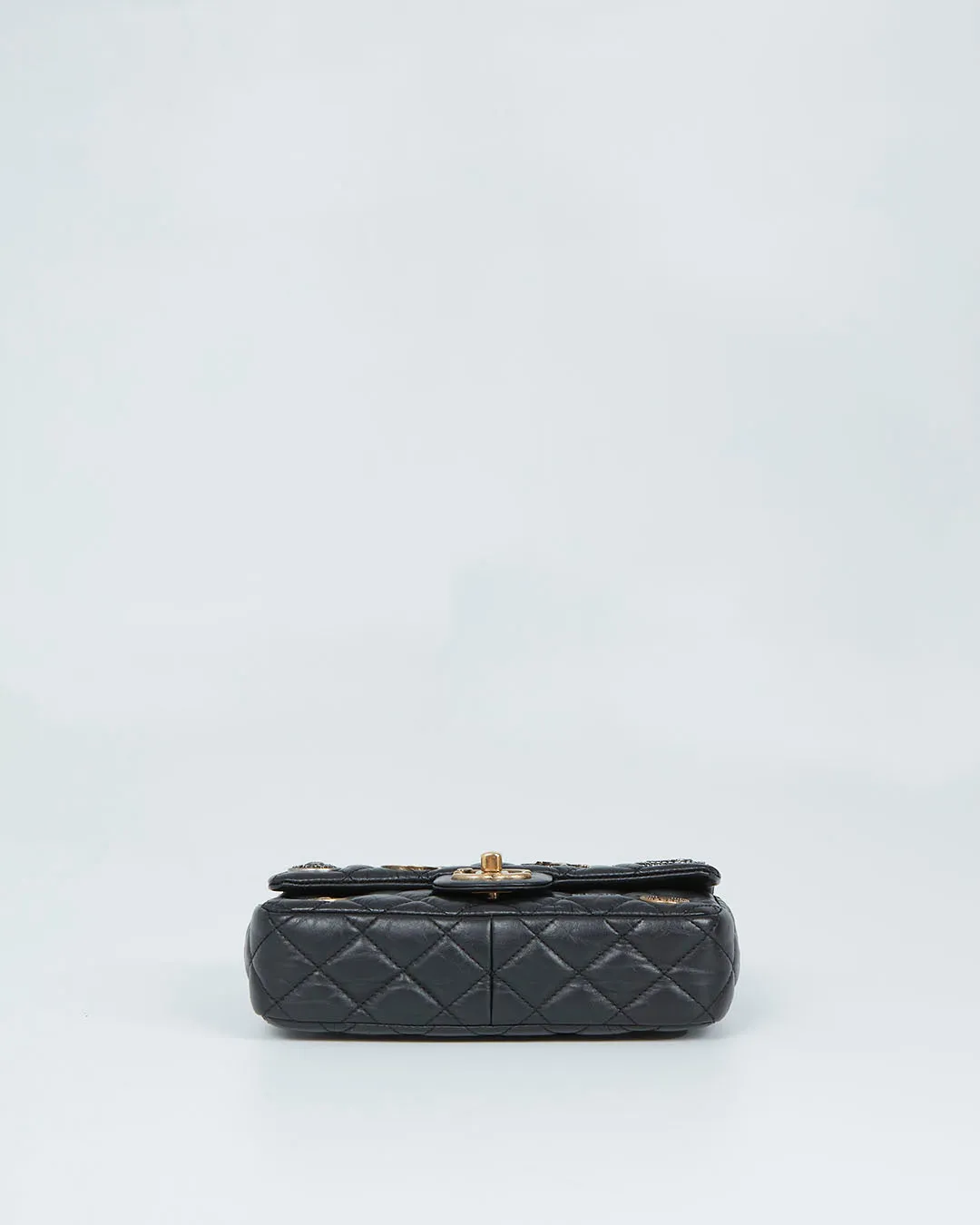 Chanel Black Aged Calfskin Coin Medallion Mini Flap Bag