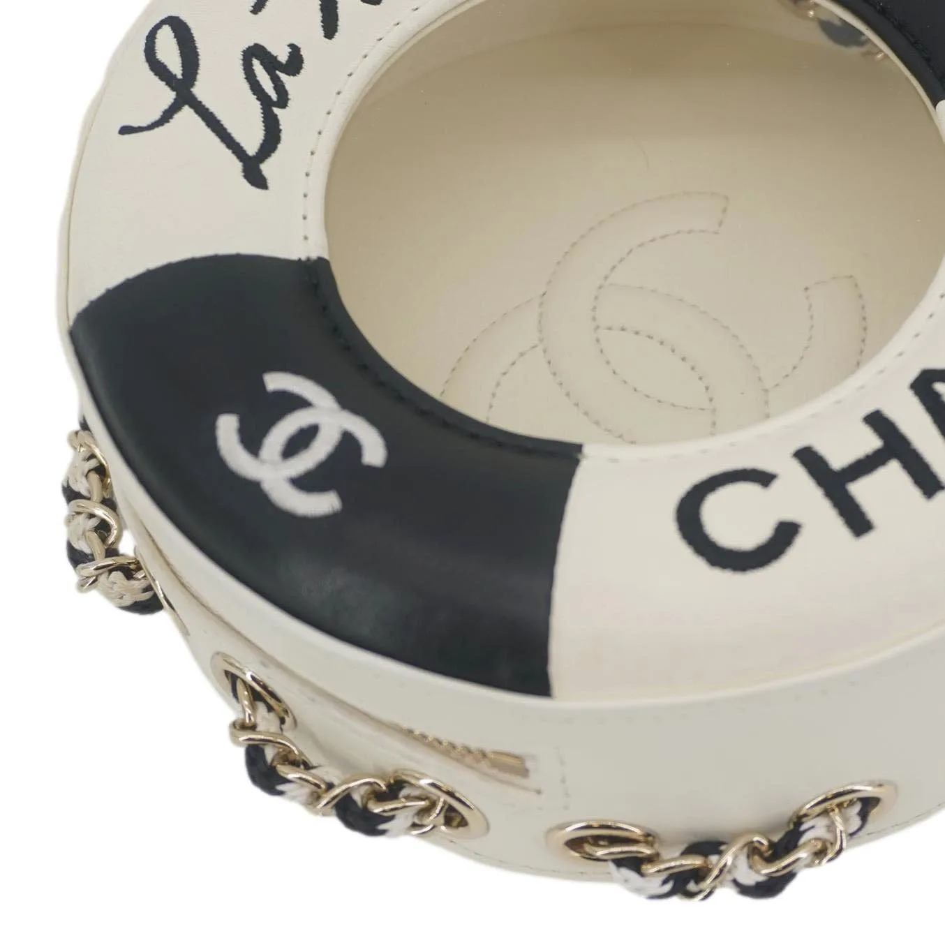 CHANEL Coco Lifesaver Leather Round Crossbody Bag White