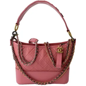 CHANEL Gabrielle Small Aged Calfskin Leather Hobo Crossbody Bag Pink