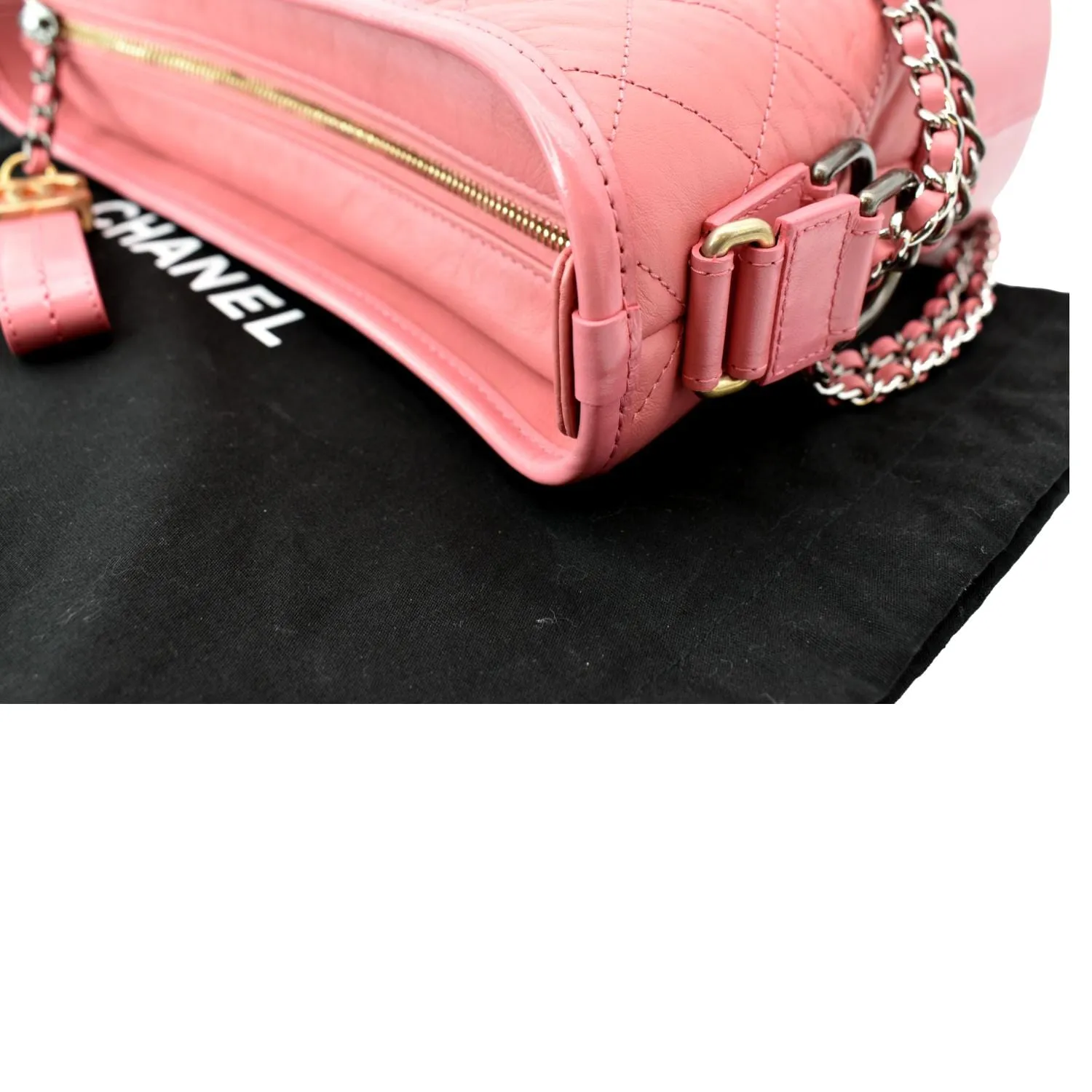 CHANEL Gabrielle Small Aged Calfskin Leather Hobo Crossbody Bag Pink