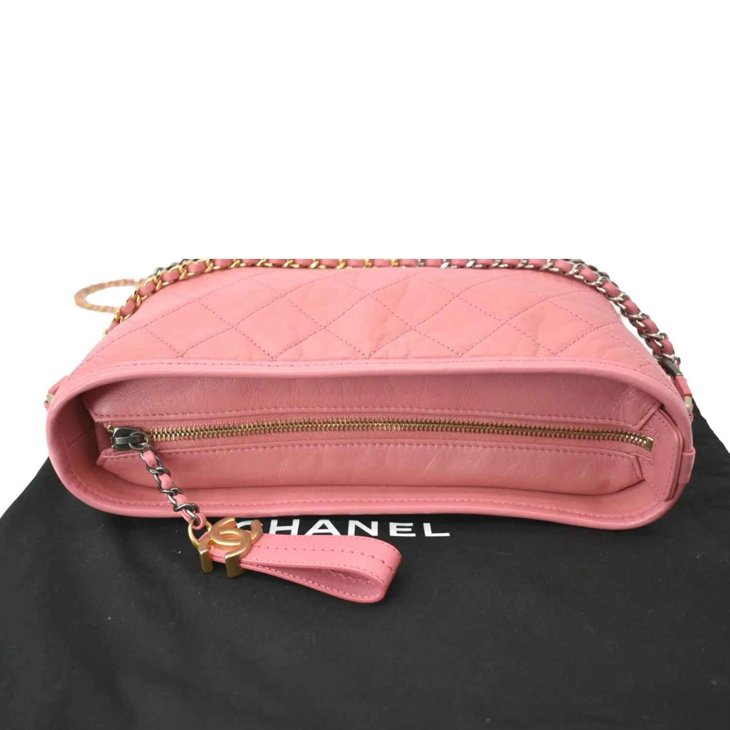 CHANEL Gabrielle Small Aged Calfskin Leather Hobo Crossbody Bag Pink