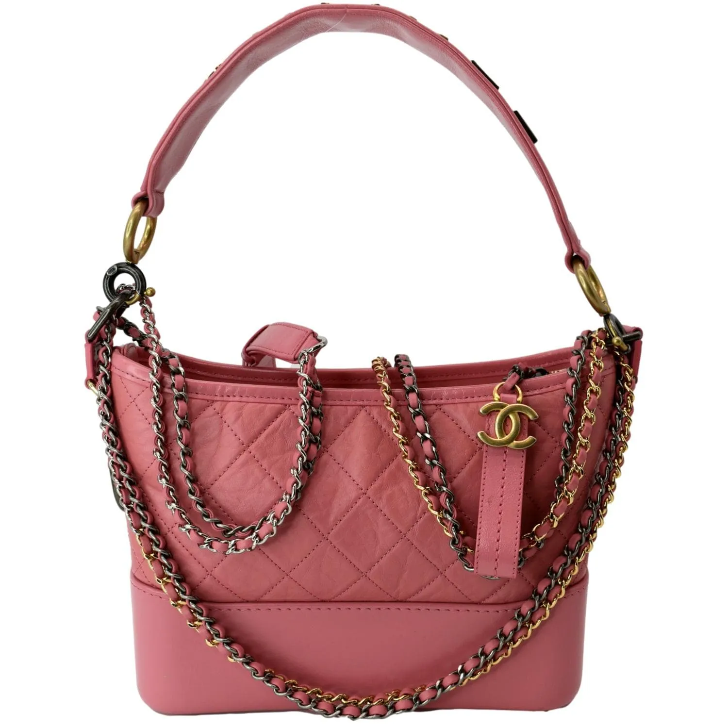CHANEL Gabrielle Small Aged Calfskin Leather Hobo Crossbody Bag Pink