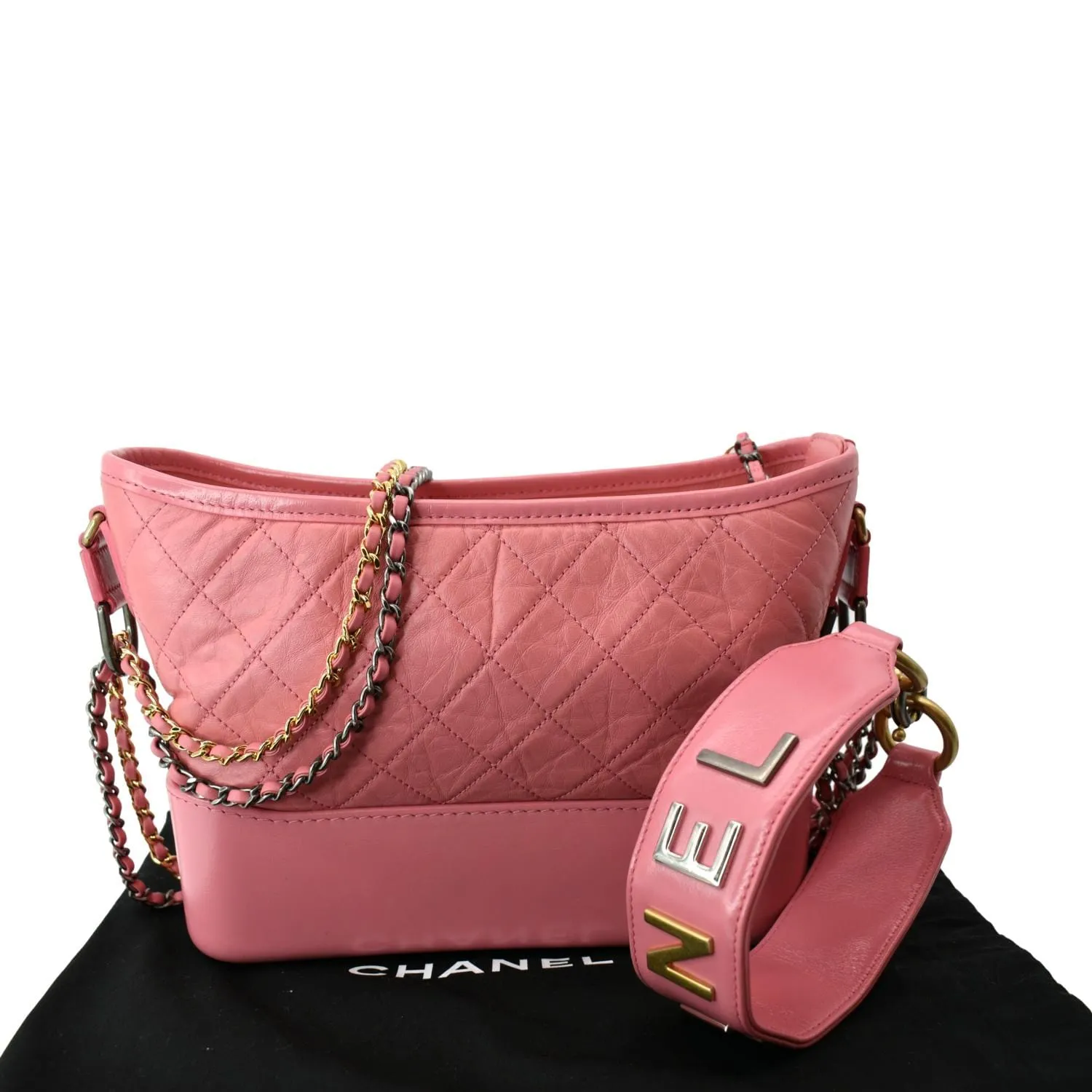 CHANEL Gabrielle Small Aged Calfskin Leather Hobo Crossbody Bag Pink