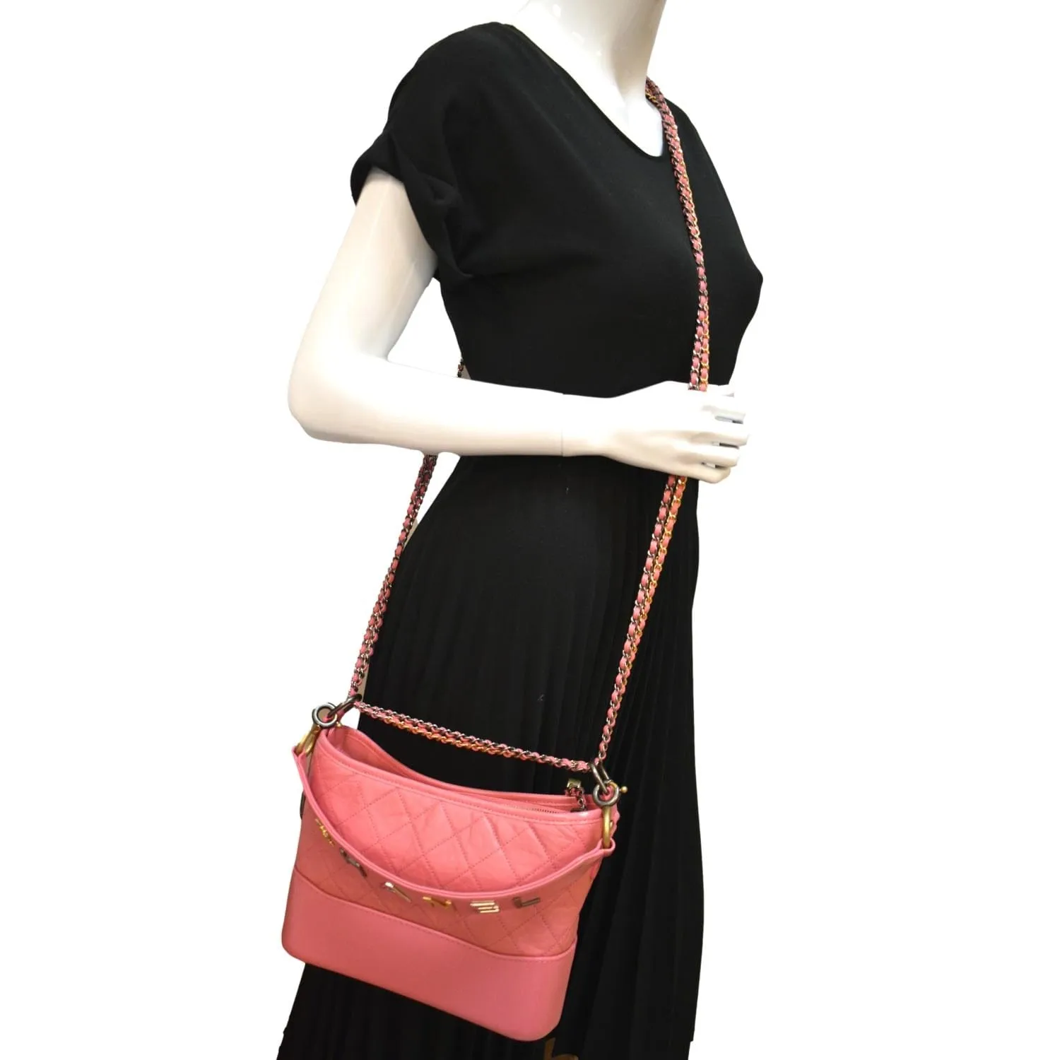 CHANEL Gabrielle Small Aged Calfskin Leather Hobo Crossbody Bag Pink