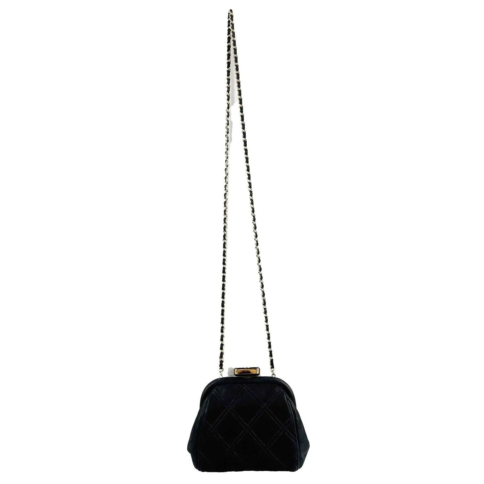 CHANEL - Mini Crossbody Clutch - Black Quilted /Gold-tone - 'CHANEL' Closure
