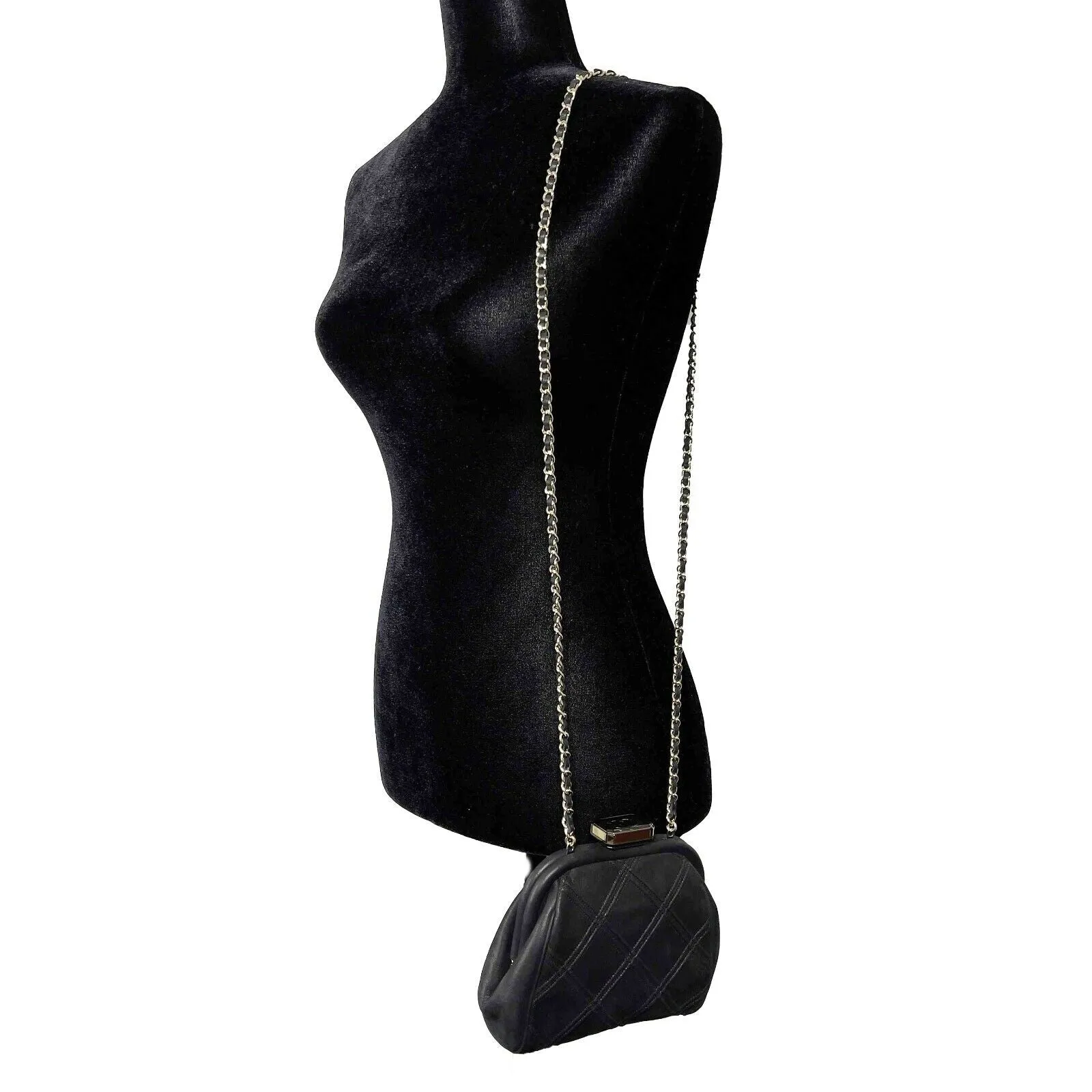 CHANEL - Mini Crossbody Clutch - Black Quilted /Gold-tone - 'CHANEL' Closure