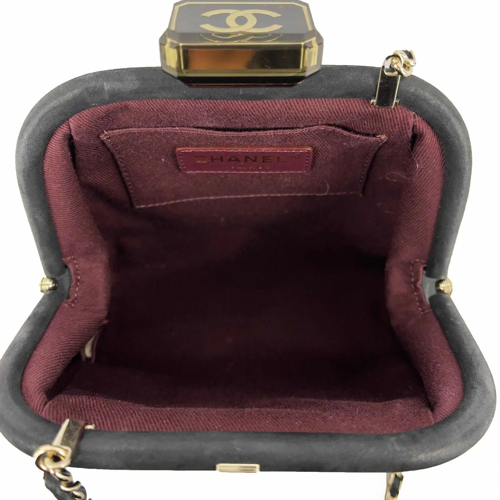 CHANEL - Mini Crossbody Clutch - Black Quilted /Gold-tone - 'CHANEL' Closure