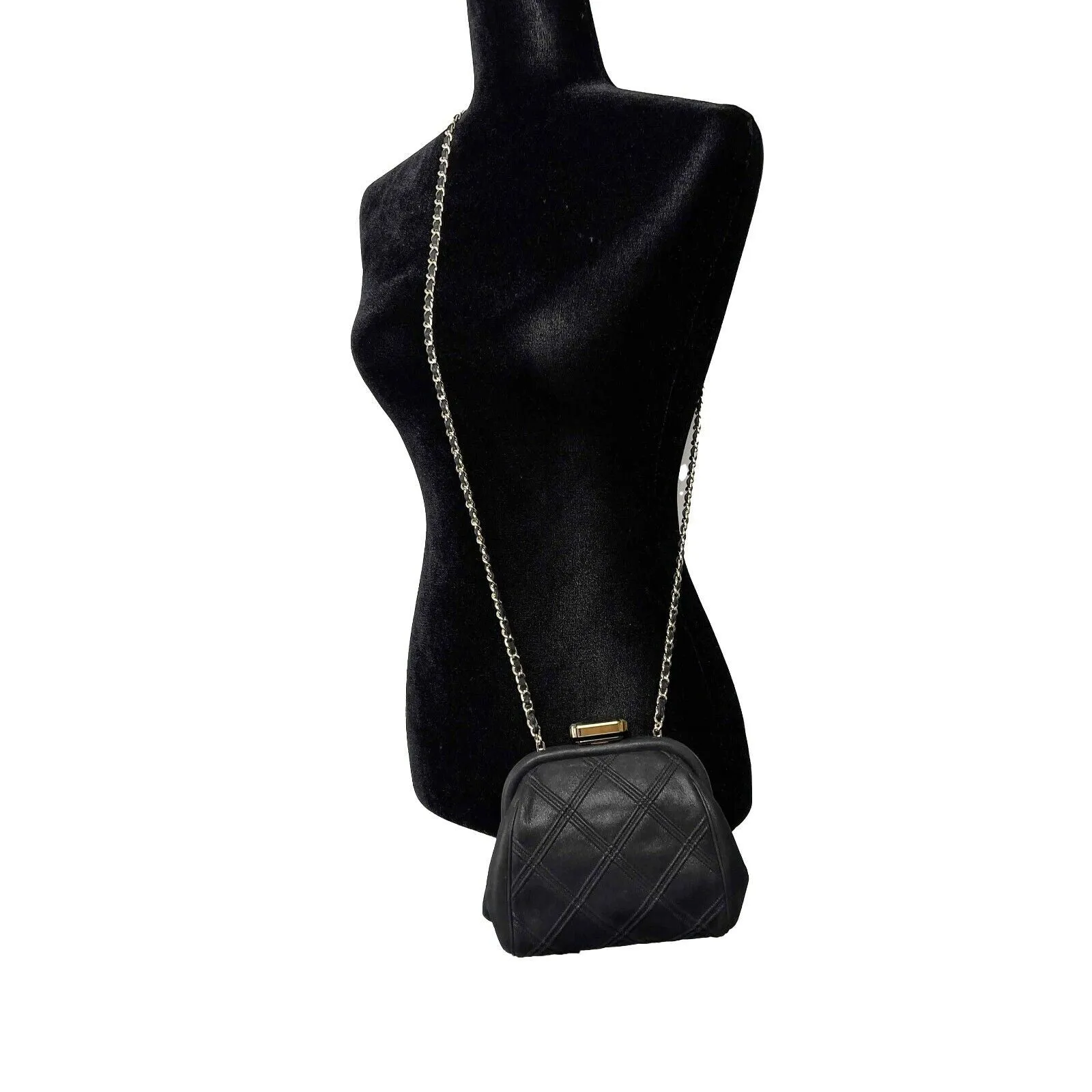 CHANEL - Mini Crossbody Clutch - Black Quilted /Gold-tone - 'CHANEL' Closure