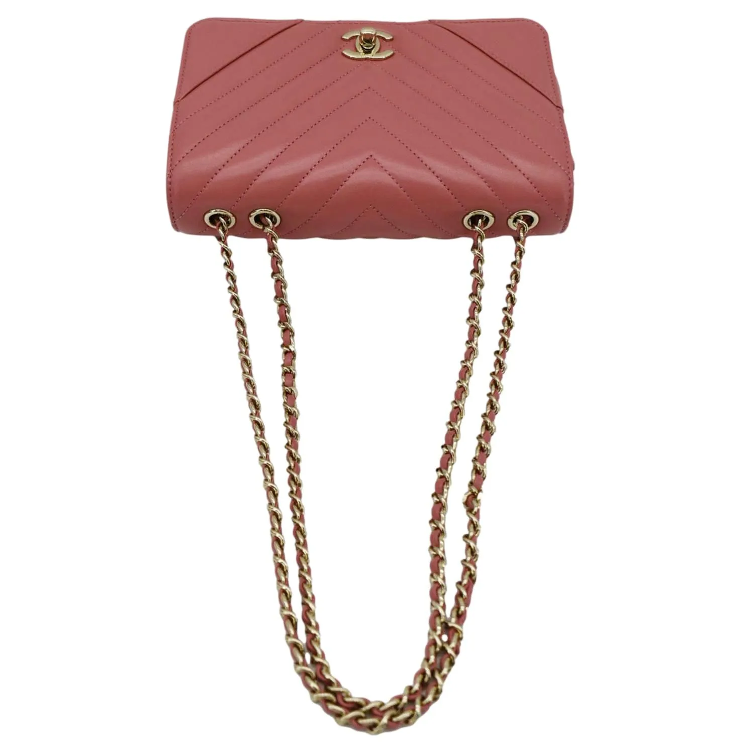 CHANEL Statement Flap Mini Quilted Chevron Crossbody Bag Pink