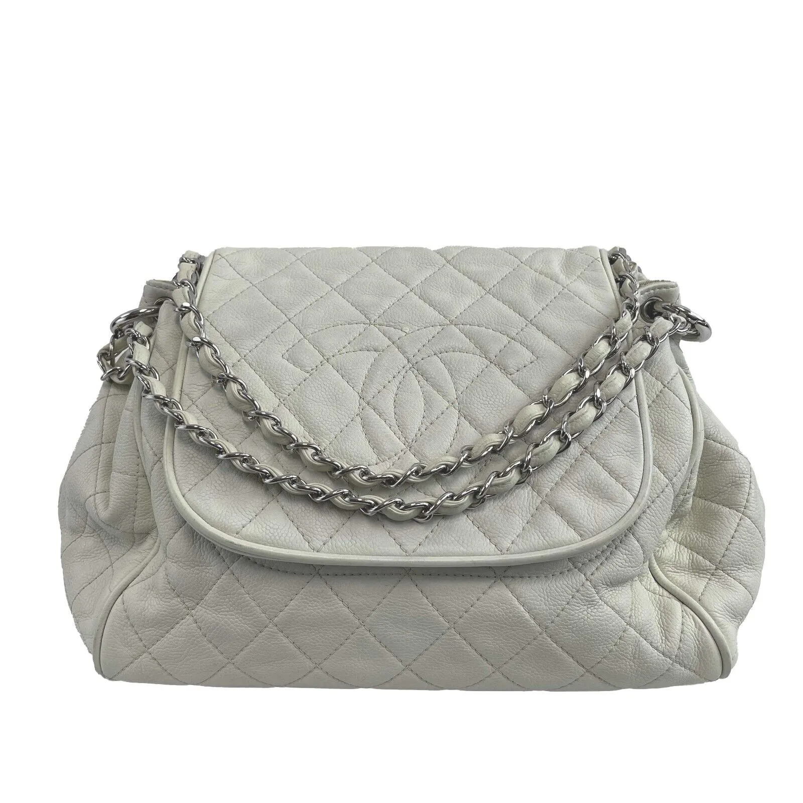 Chanel Timeless Accordion Flap Bag Quilted Caviar 09 White Handbag