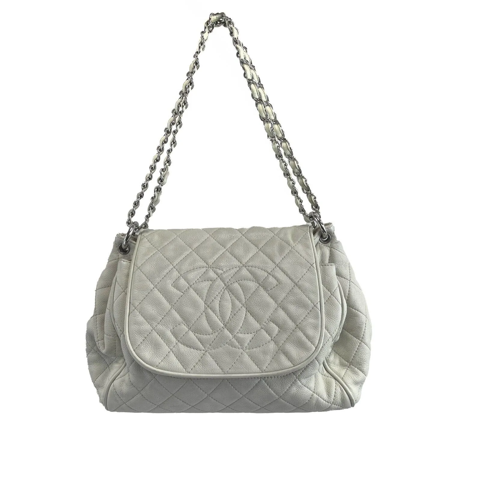 Chanel Timeless Accordion Flap Bag Quilted Caviar 09 White Handbag