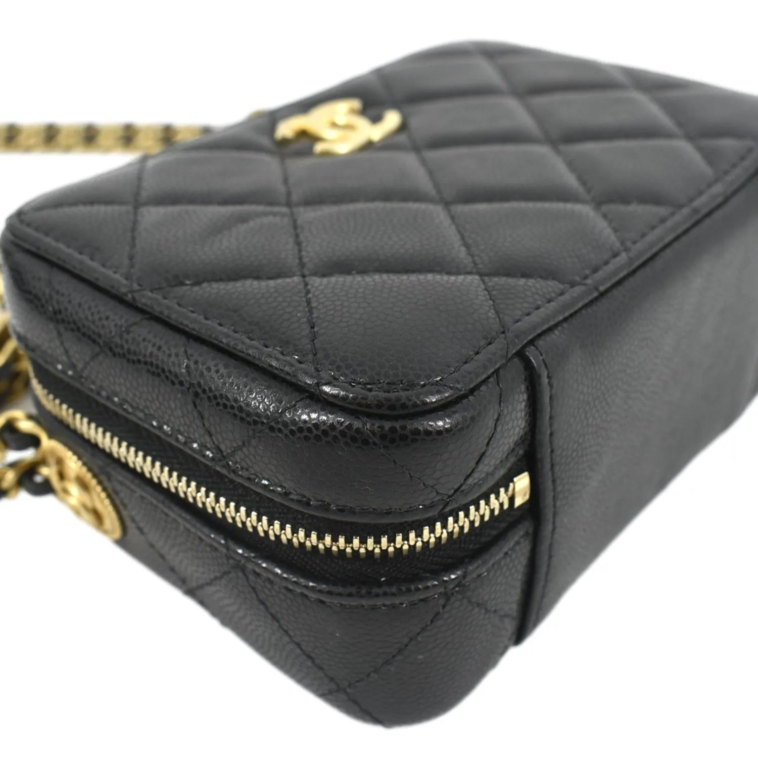 CHANEL Twist Your Buttons Quilted Caviar Leather Crossbody Clutch Bag Black