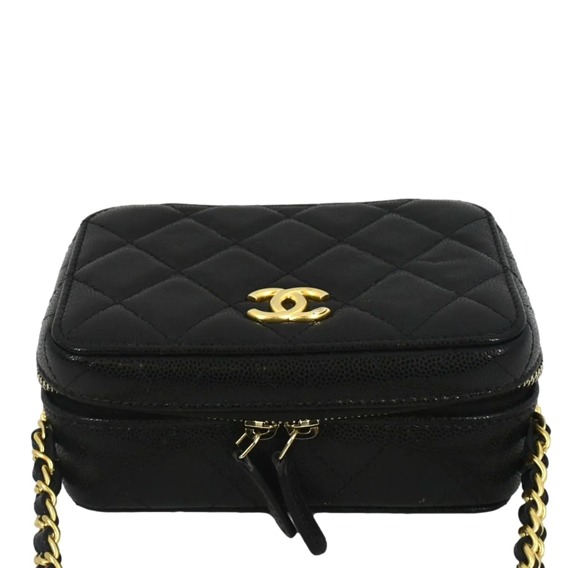 CHANEL Twist Your Buttons Quilted Caviar Leather Crossbody Clutch Bag Black
