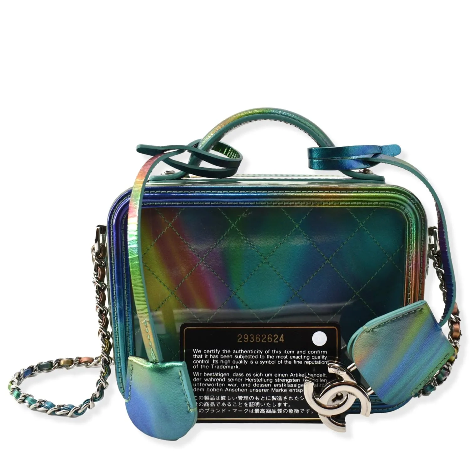 CHANEL Vanity Case Small Filigree Rainbow Patent Leather Crossbody Bag Green - Hot Deals