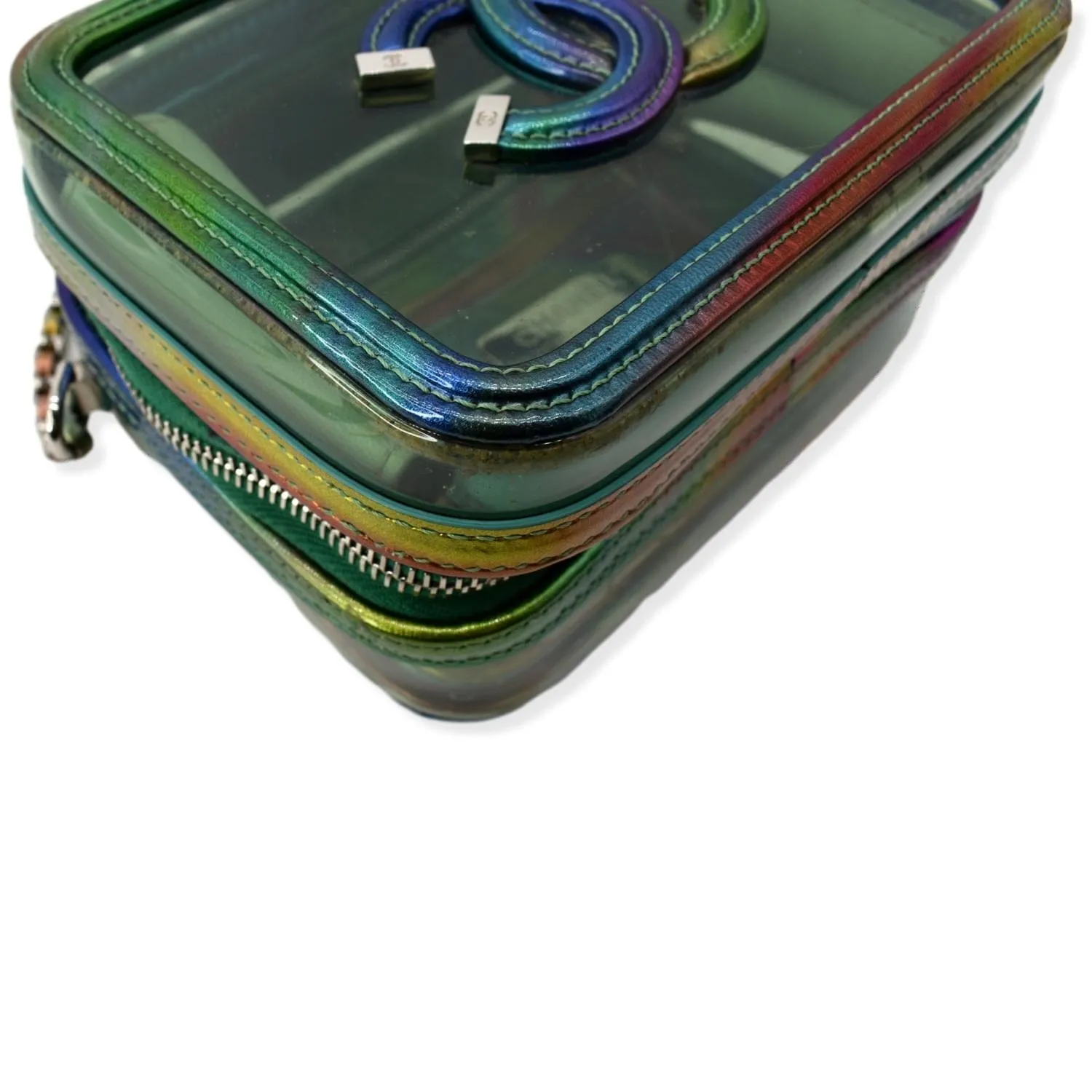CHANEL Vanity Case Small Filigree Rainbow Patent Leather Crossbody Bag Green - Hot Deals