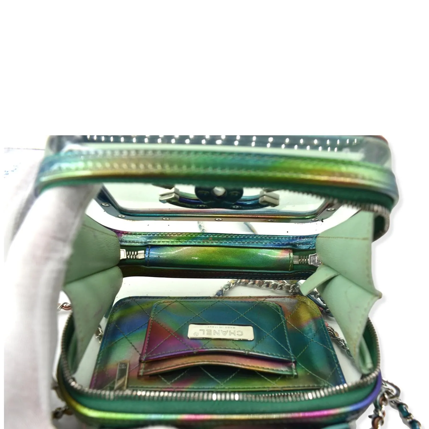 CHANEL Vanity Case Small Filigree Rainbow Patent Leather Crossbody Bag Green - Hot Deals