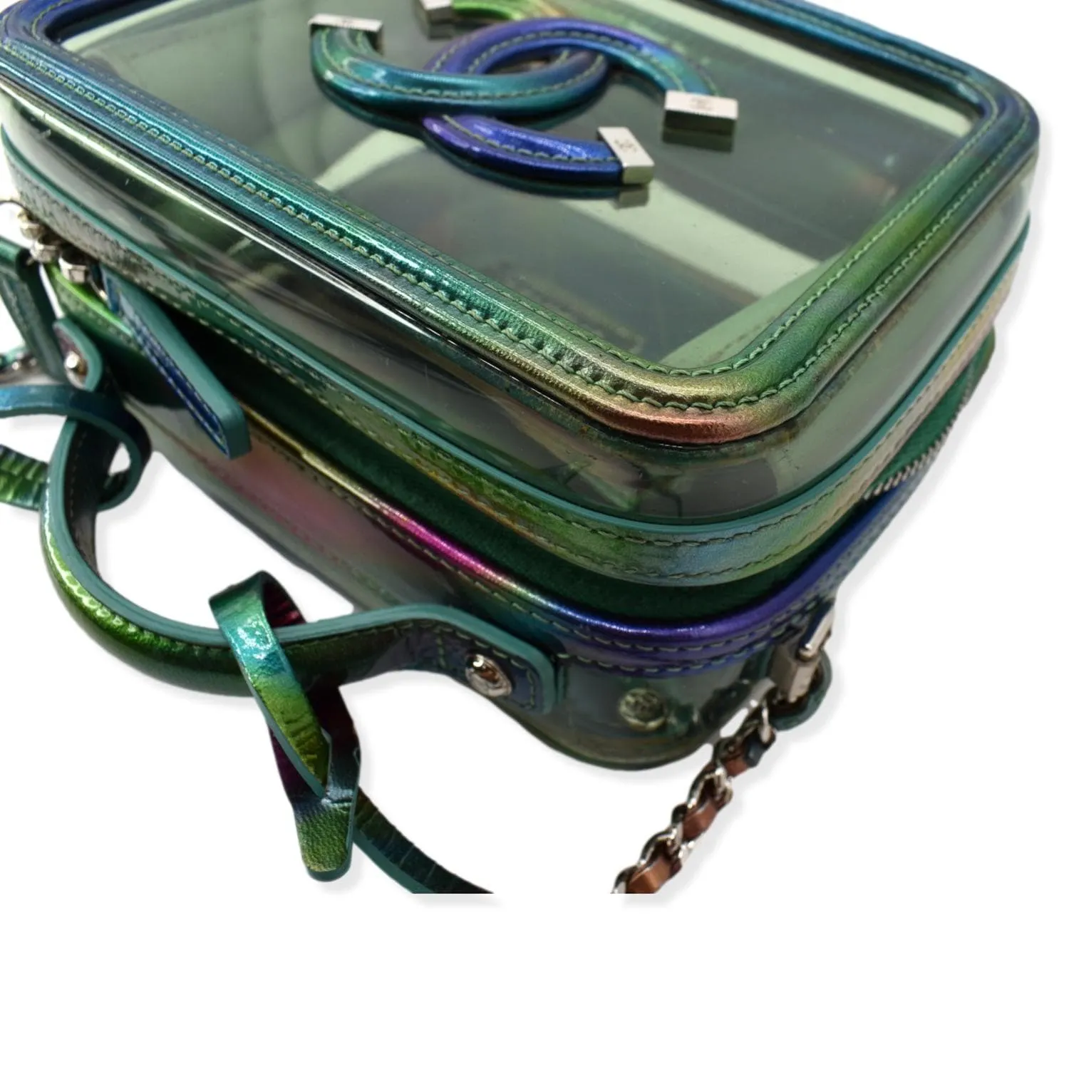 CHANEL Vanity Case Small Filigree Rainbow Patent Leather Crossbody Bag Green - Hot Deals