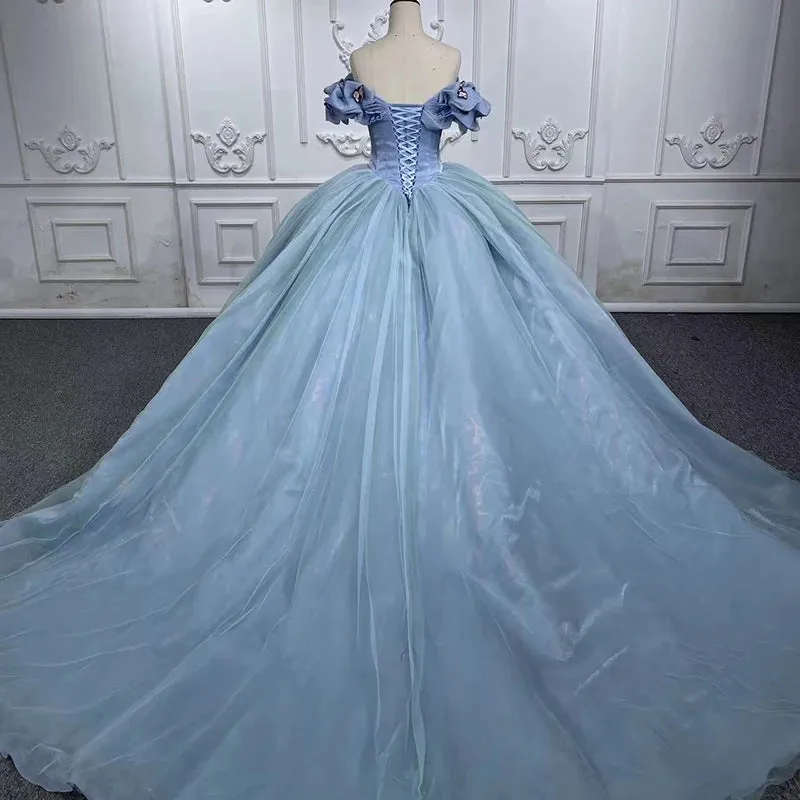 Chic Bubble Sleeves Ball Gown Off-the-shoulder Quinceanera Dresses with Butterfly Appliques